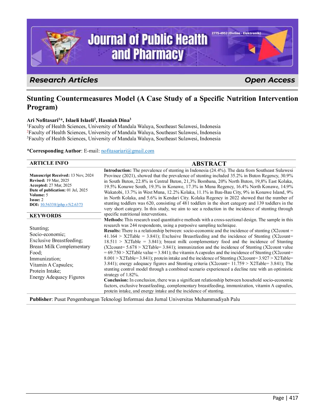 JURIS Stunting Countermeasures Model A Case Study of a Specific Nutrition Intervention Program