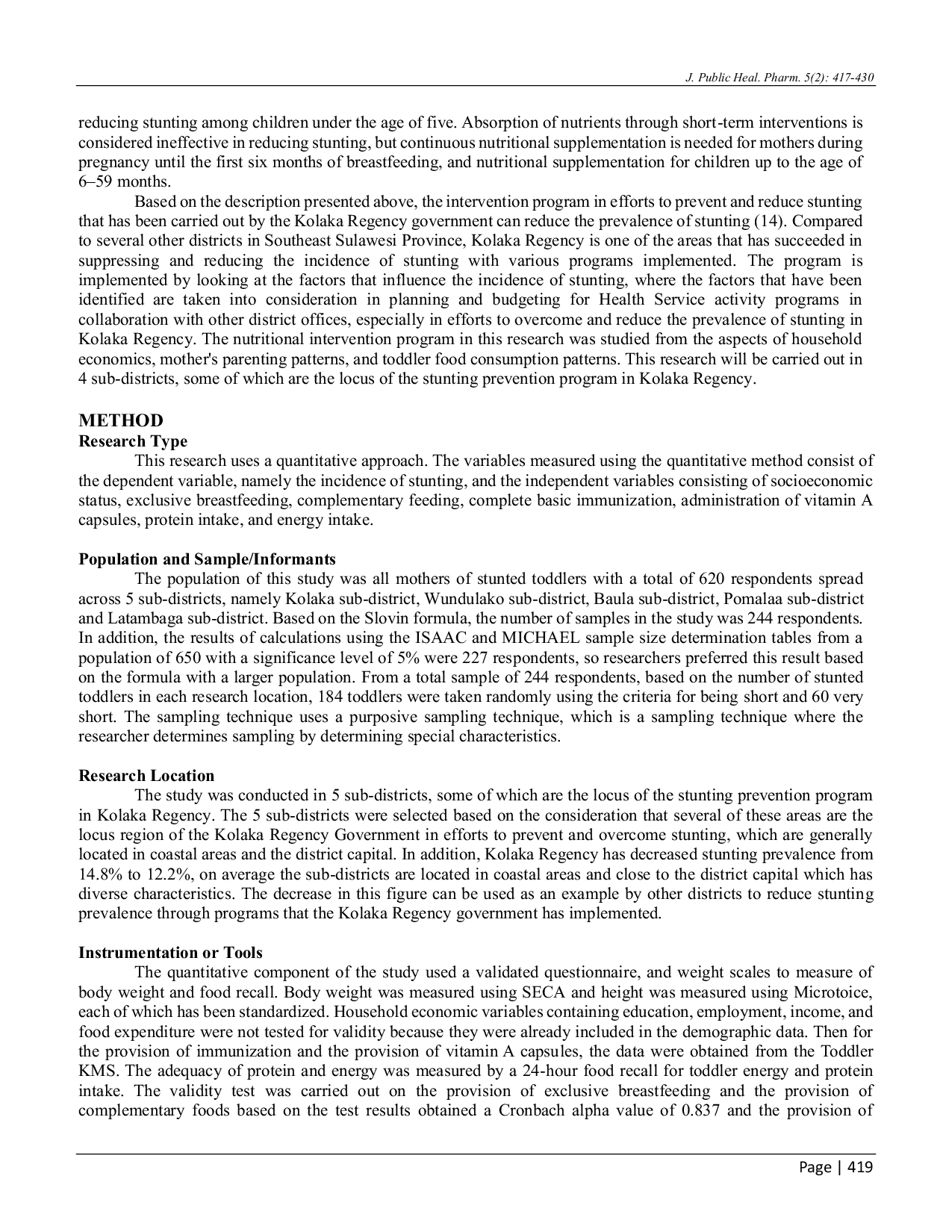 JURIS Stunting Countermeasures Model A Case Study of a Specific Nutrition Intervention Program