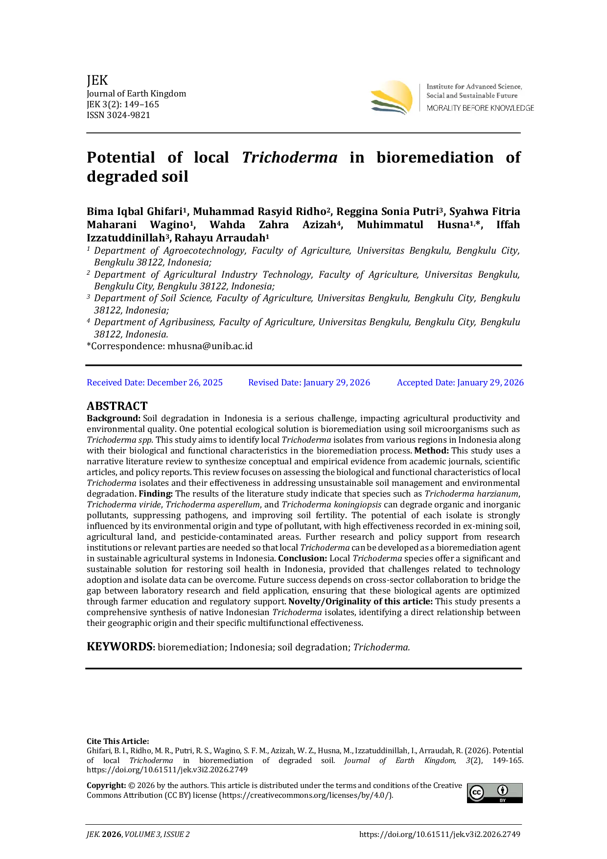 JURIS Potential of local Trichoderma in bioremediation of degraded soil