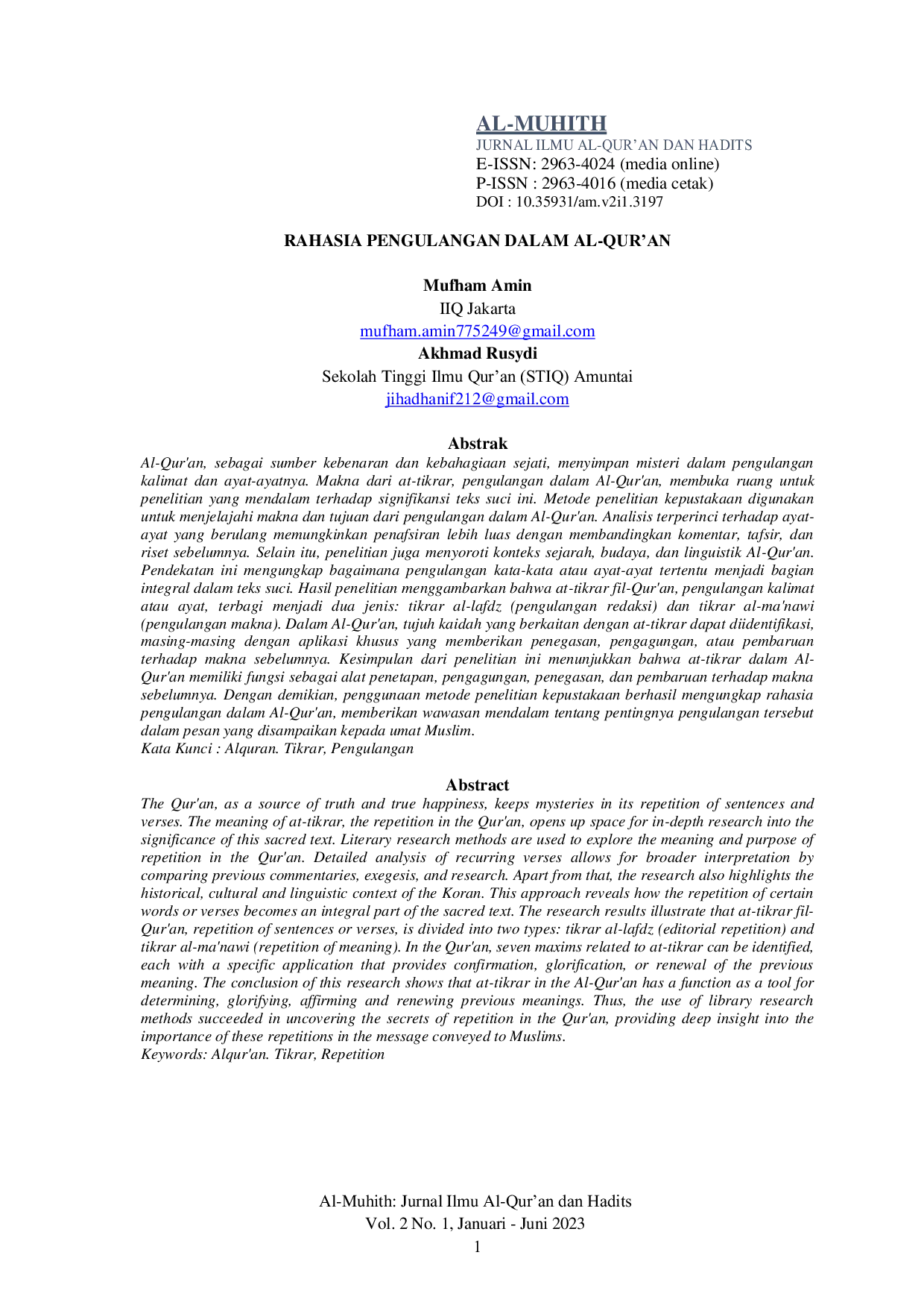 JURIS Rahasia Pengulangan dalam Al Qur an