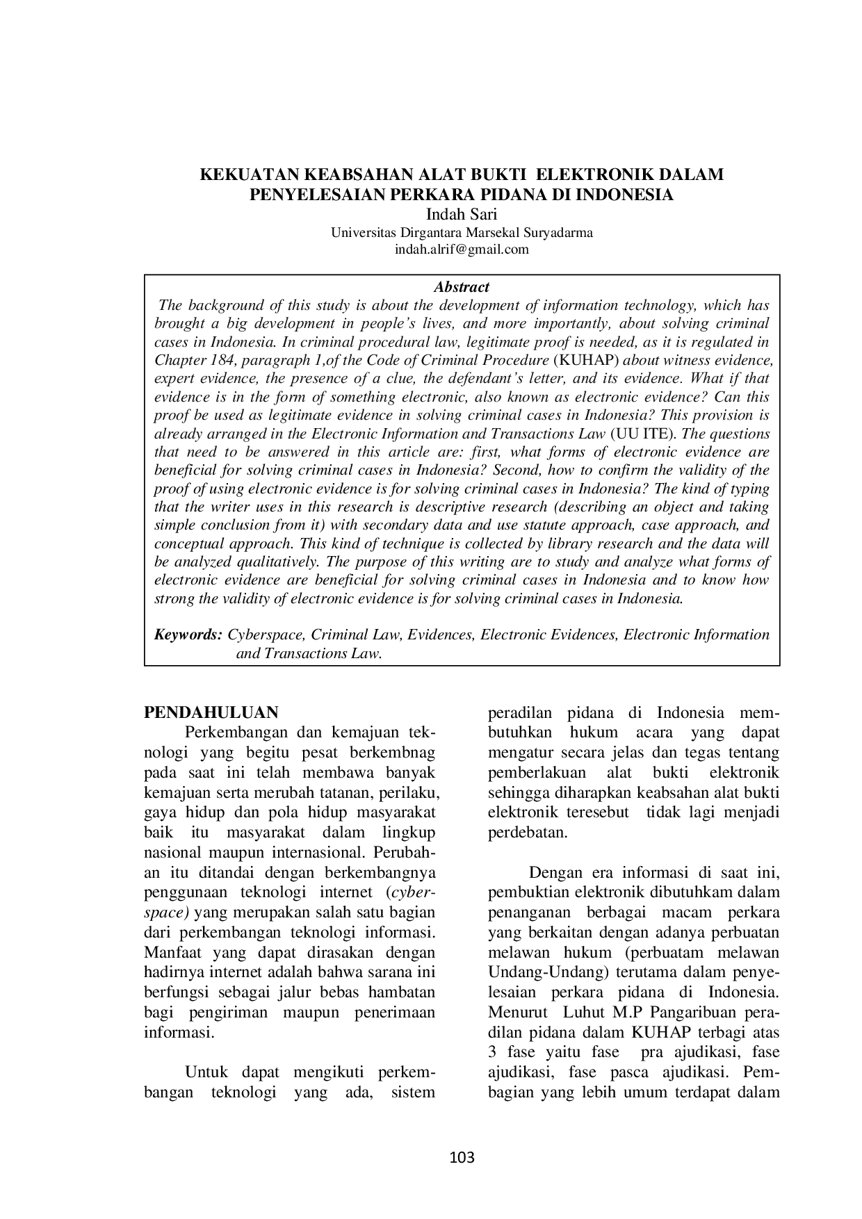 JURIS Kekuatan Keabsahan Alat Bukti Elektronik Dalam Penyelesaian Perkara Pidana Di Indonesia