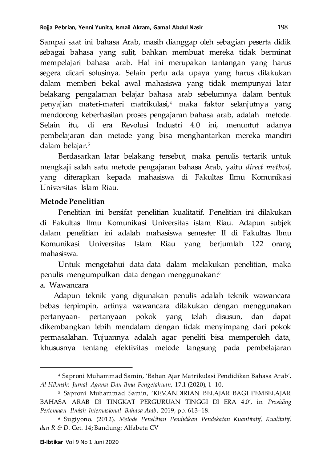 JURIS Efektifitas Penggunaan Direct Method dalam Pengajaran Bahasa Arab di Fakultas Ilmu Komunikasi Universitas Islam Riau