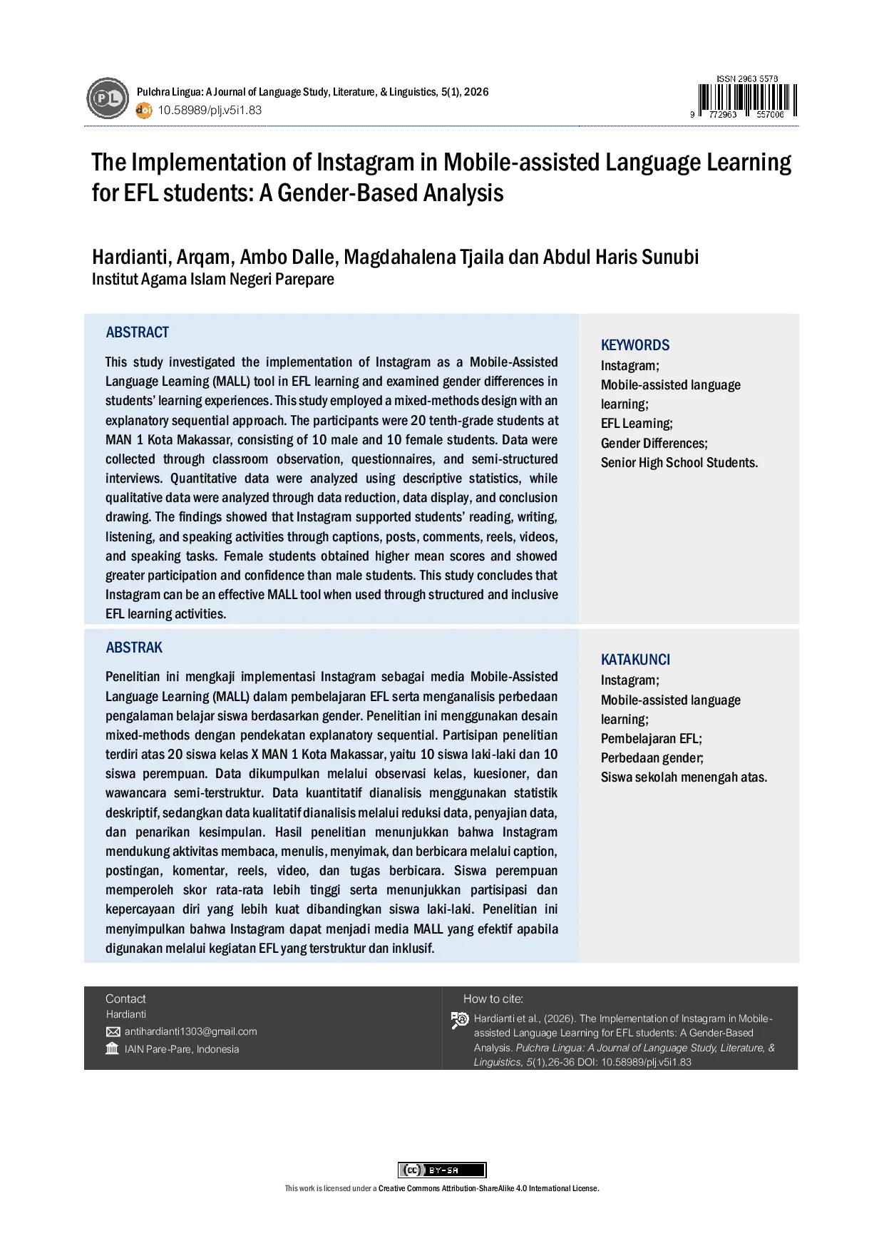 JURIS The Implementation of Instagram in Mobile assisted Language Learning for EFL students A Gender Based Analysis