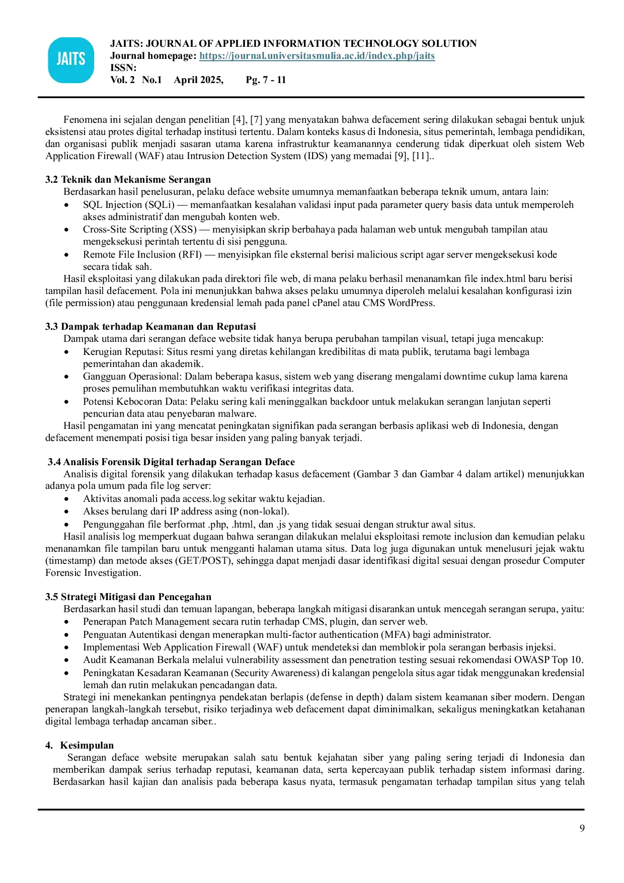 JURIS Tinjauan Keamanan terhadap Serangan Deface Website sebagai Bentuk Cybercrime