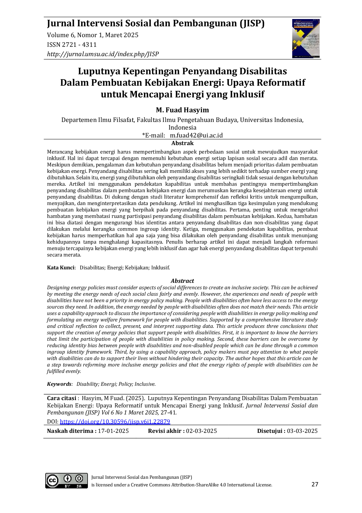 JURIS Luputnya Kepentingan Penyandang Disabilitas Dalam Pembuatan Kebijakan Energi Upaya Reformatif untuk Mencapai Energi yang Inklusif