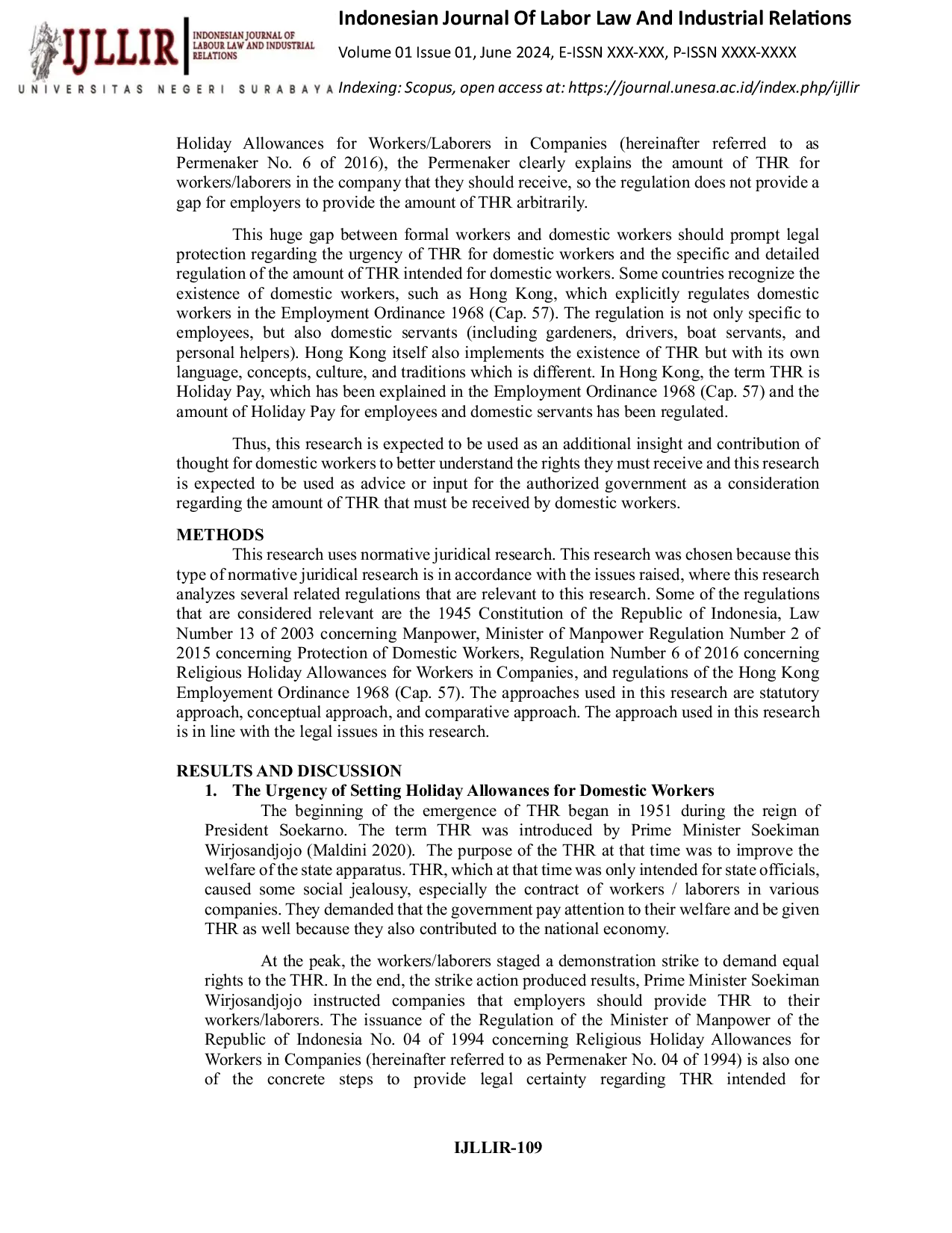 JURIS Holiday Allowance for Domestic Workers