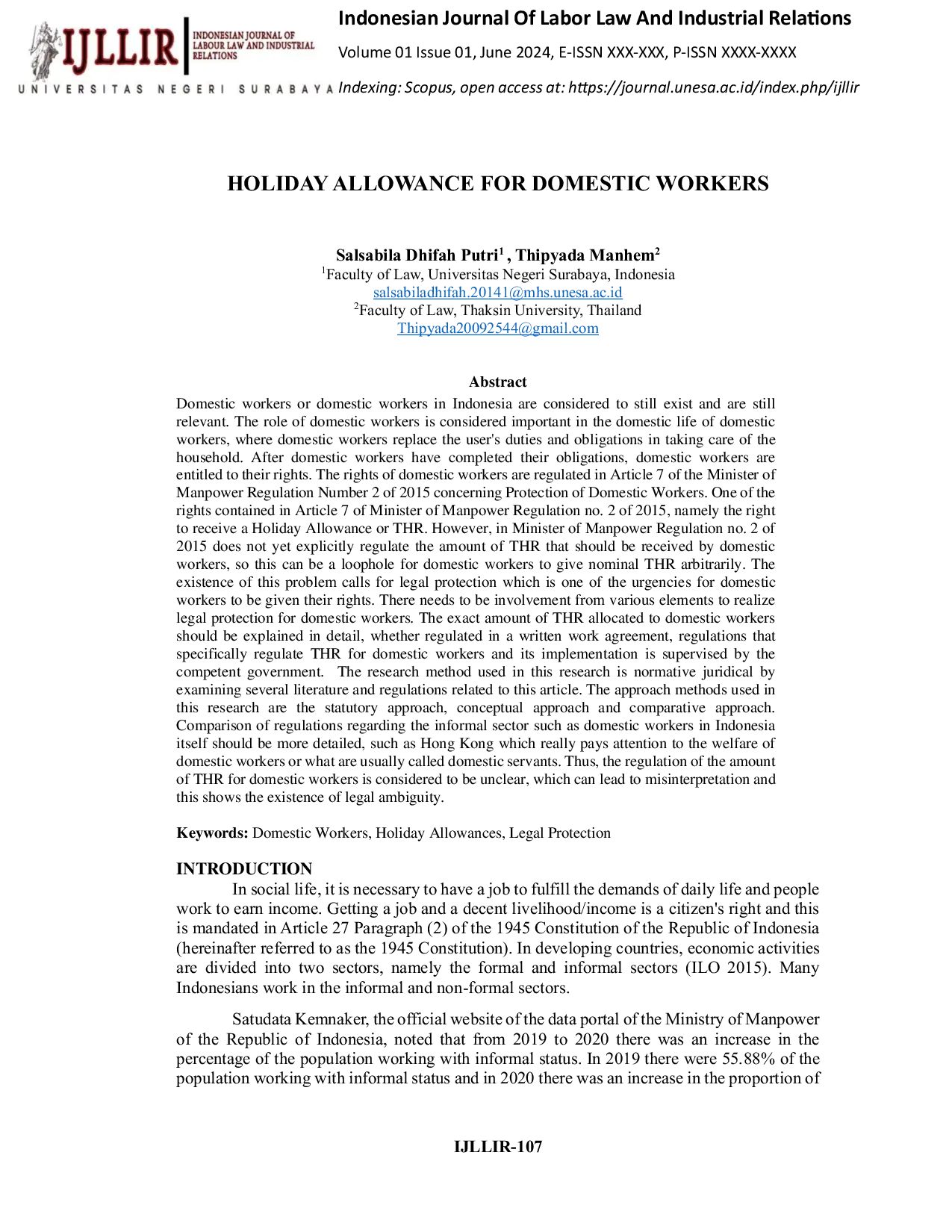 JURIS Holiday Allowance for Domestic Workers