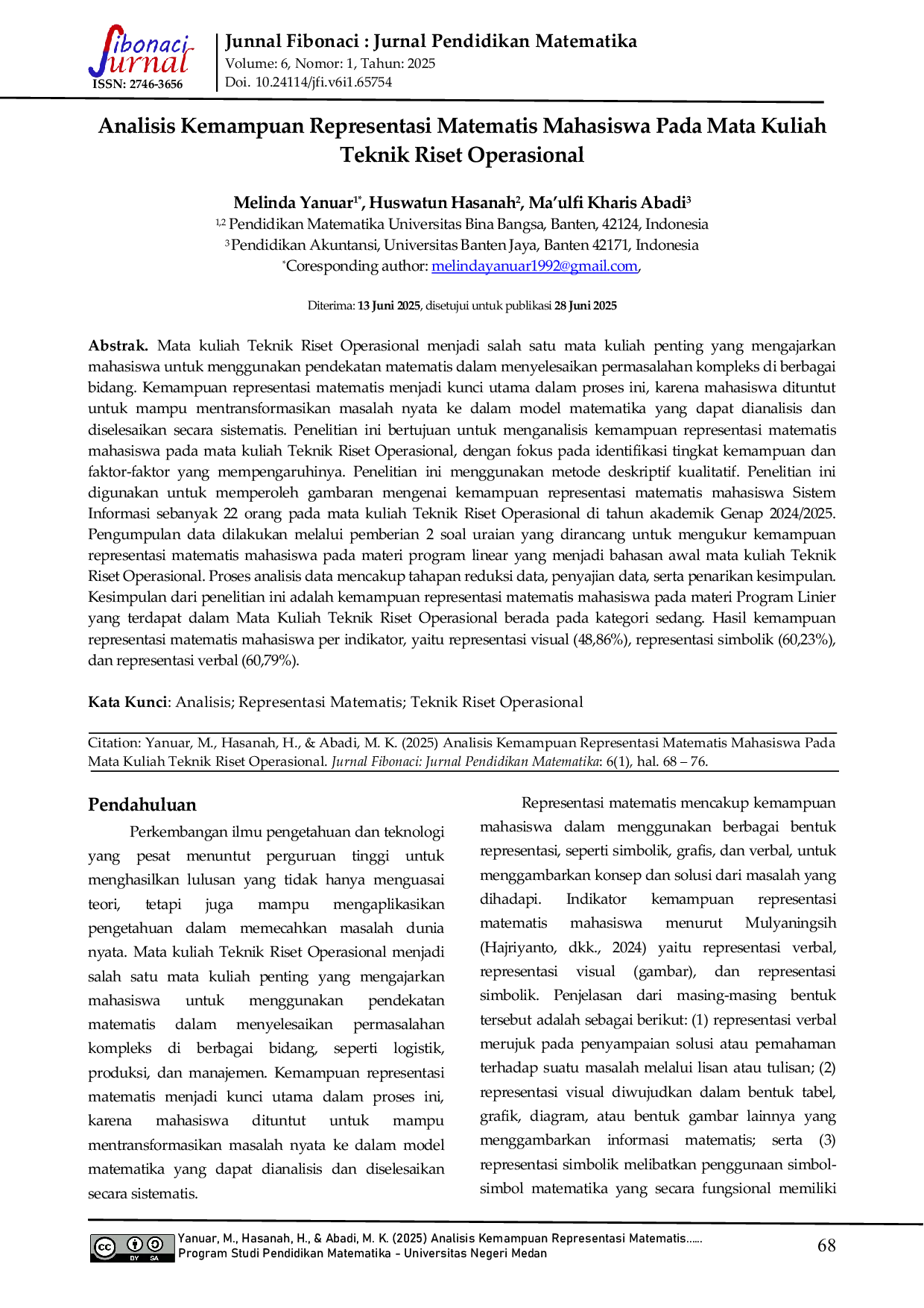 JURIS Analisis Kemampuan Representasi Matematis Mahasiswa Pada Mata Kuliah Teknik Riset Operasional