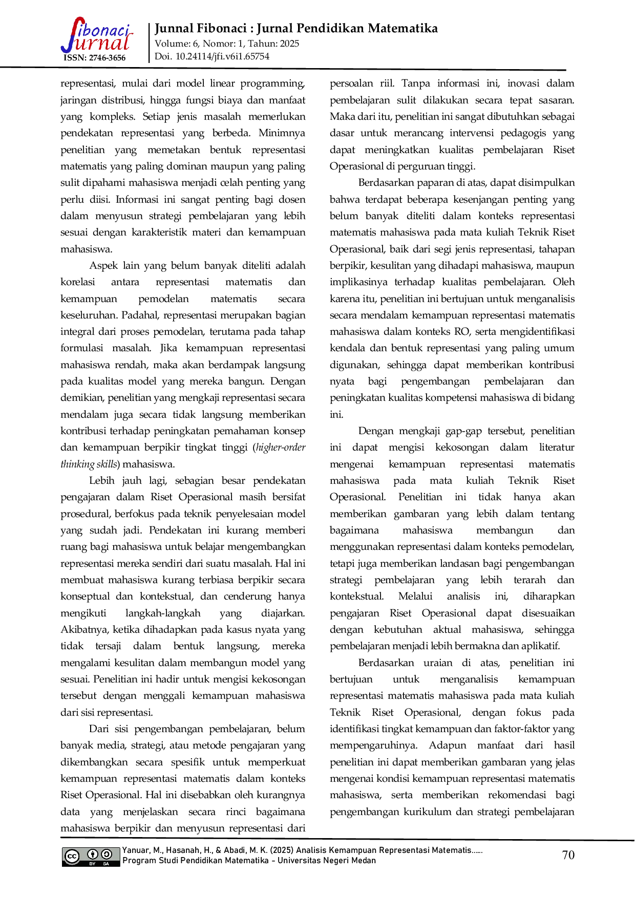 JURIS Analisis Kemampuan Representasi Matematis Mahasiswa Pada Mata Kuliah Teknik Riset Operasional