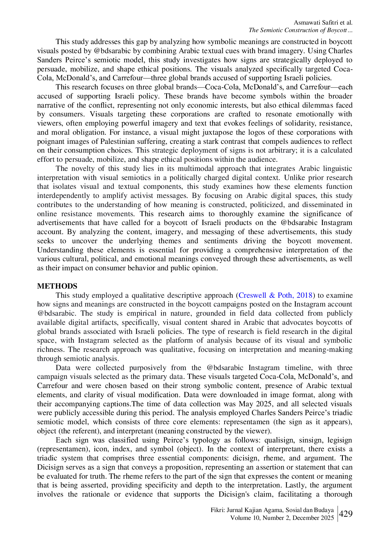 JURIS The Semiotic Construction of Boycott Narratives against Pro Israel Products A Case Study of Instagram Account bdsarabic