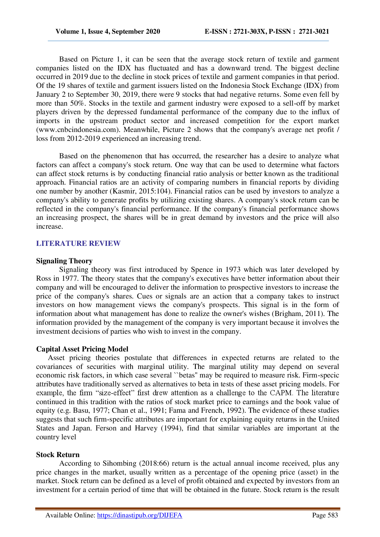 juris DETERMINANTS OF FUNDAMENTAL STOCK RETURN FACTORS AT TEXTILE AND GARMENT COMPANY ANALYSIS DATA PANEL FOR PERIOD 2012 2019