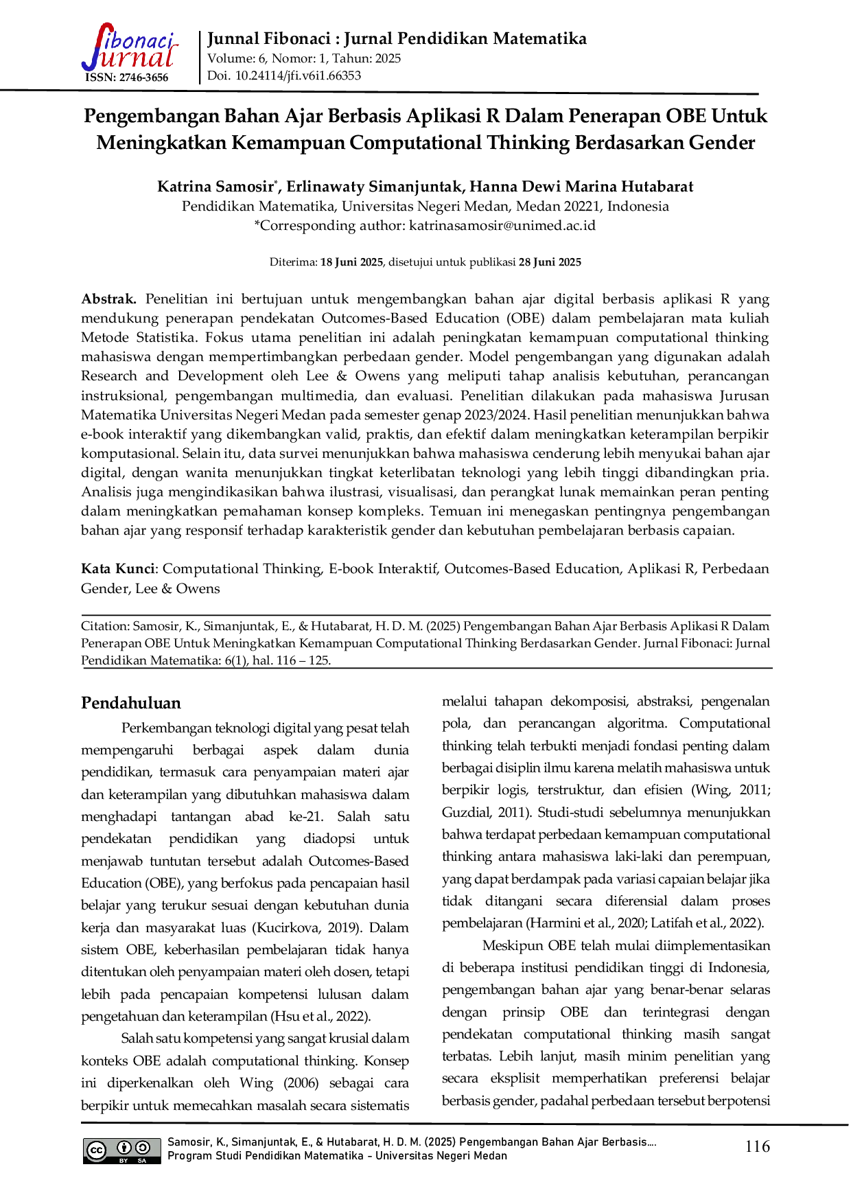 JURIS Pengembangan Bahan Ajar Berbasis Aplikasi R Dalam Penerapan OBE Untuk Meningkatkan Kemampuan Computational Thinking Berdasarkan Gender