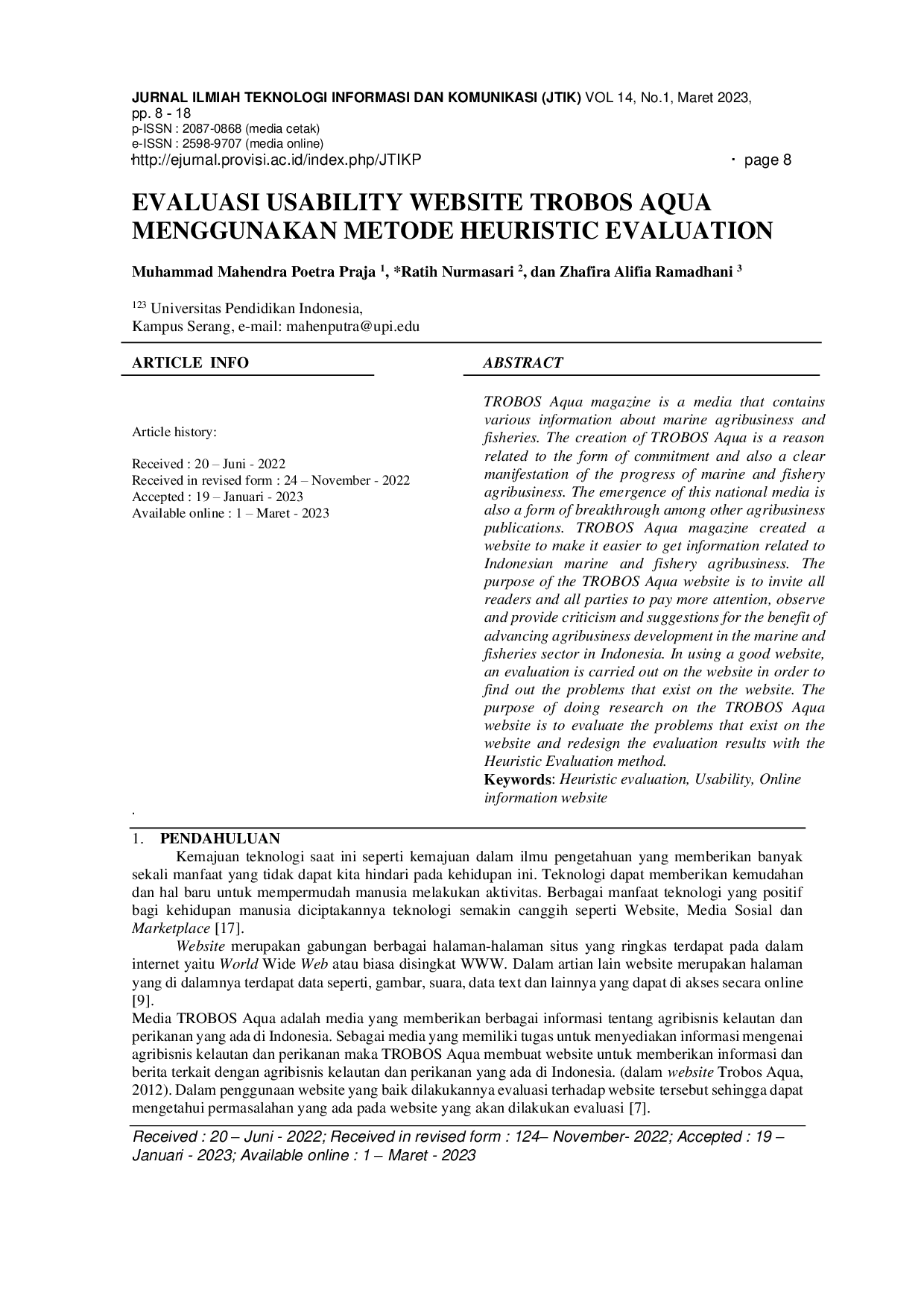 JURIS Evaluasi Usability Website Trobos Aqua Menggunakan Metode Heuristic Evaluation