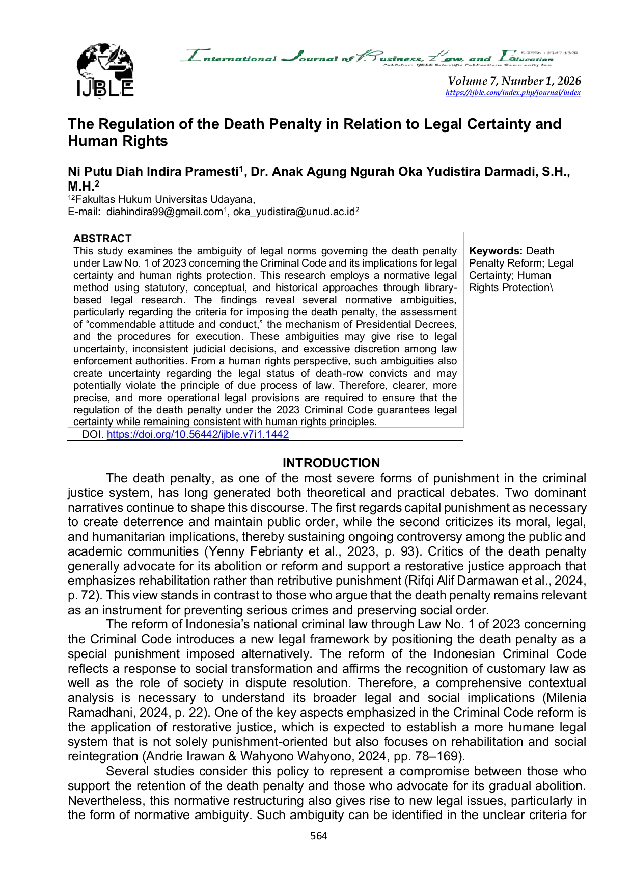 JURIS The Regulation of the Death Penalty in Relation to Legal Certainty and Human Rights