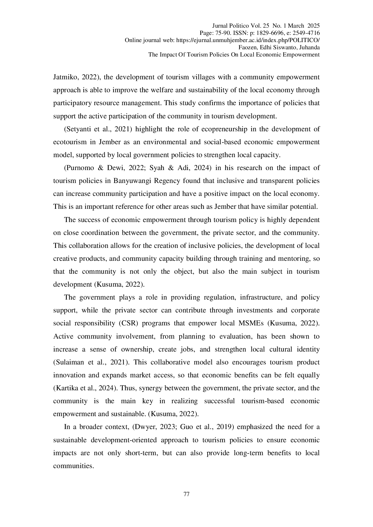 JURIS The Impact of Tourism Policies on Local Economic Empowerment