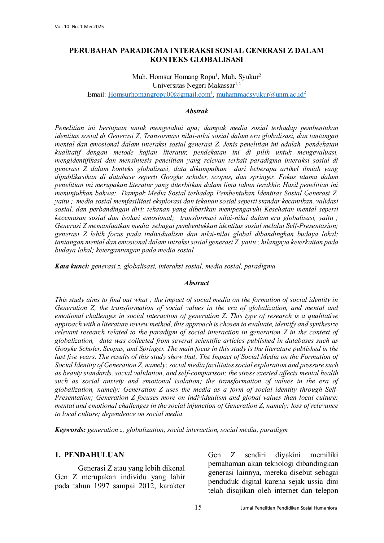 JURIS Perubahan Paradigma Interaksi Sosial Generasi Z dalam Konteks Globalisasi