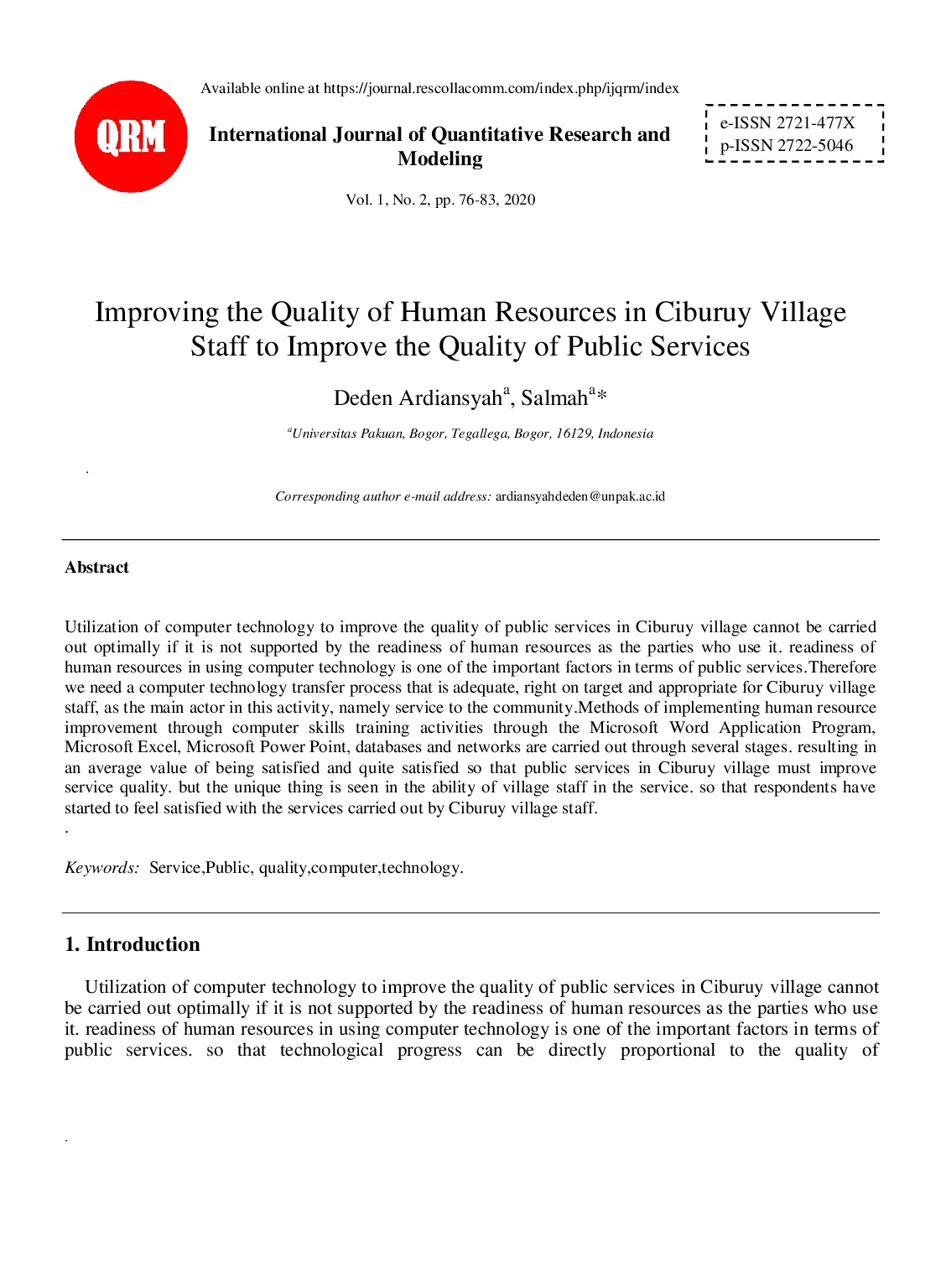 juris Improving the quality of human resources in Ciburuy village staff to improve the quality of public services