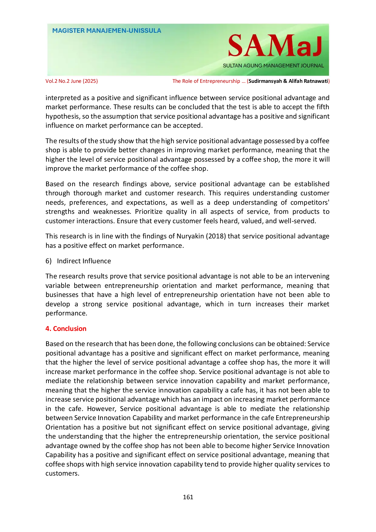 JURIS The Role of Entrepreneurship Orientation and Service Innovation Capability in Improving Market Performance Through Service Positional Advantage
