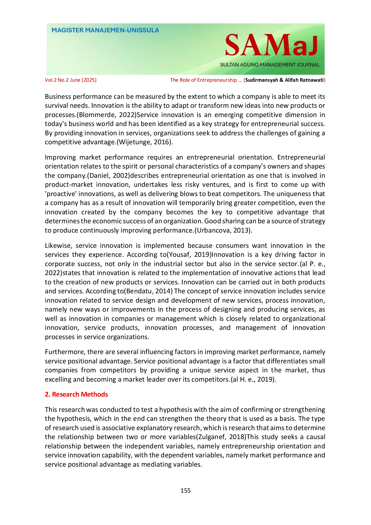 JURIS The Role of Entrepreneurship Orientation and Service Innovation Capability in Improving Market Performance Through Service Positional Advantage