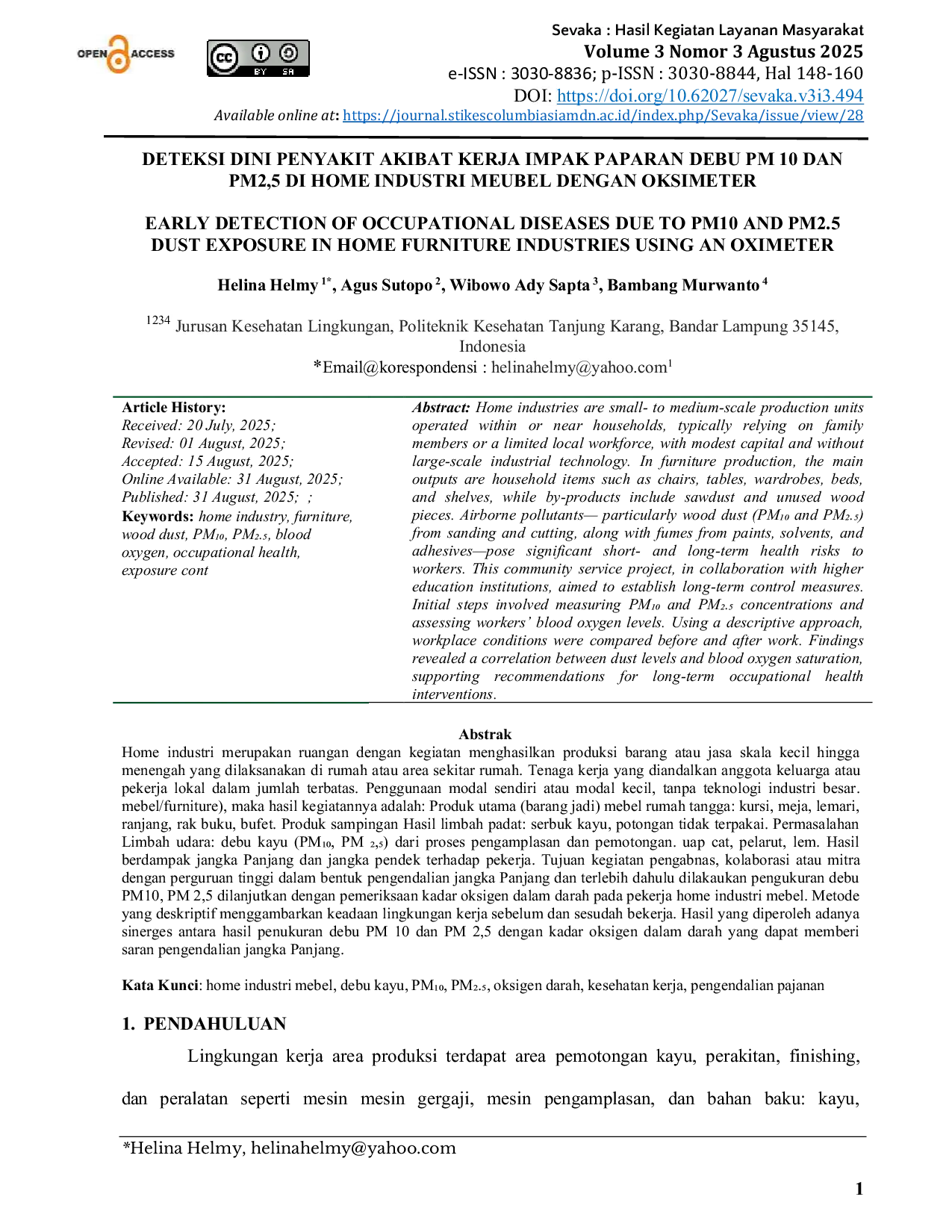 JURIS Deteksi Dini Penyakit Akibat Kerja Impak Paparan Debu PM 10 Dan PM2 5 Di Home Industri Meubel Dengan Oksimeter