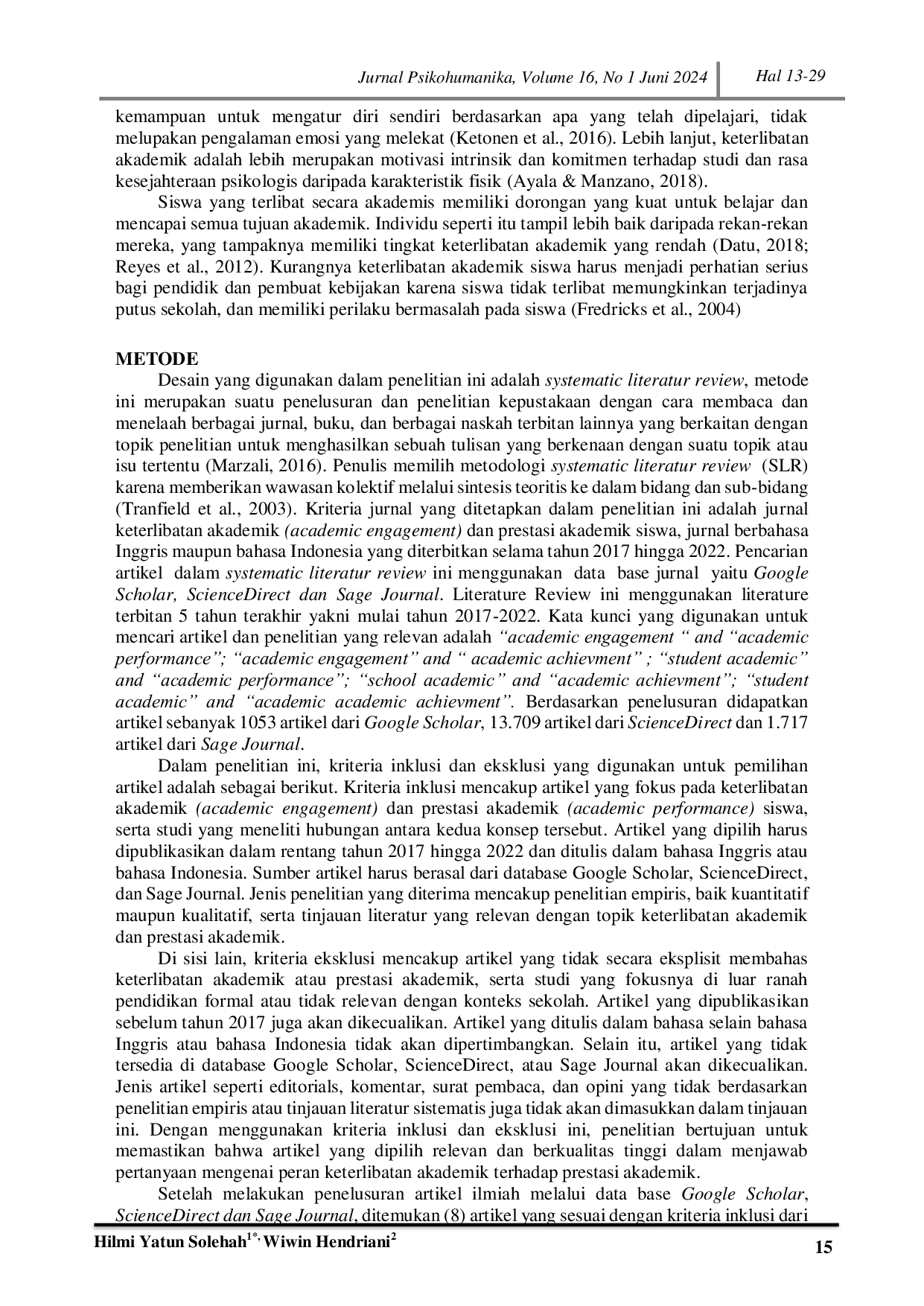 JURIS Systematic Literature Review SLR Peran Academic Engagement Terhadap Prestasi Akademik