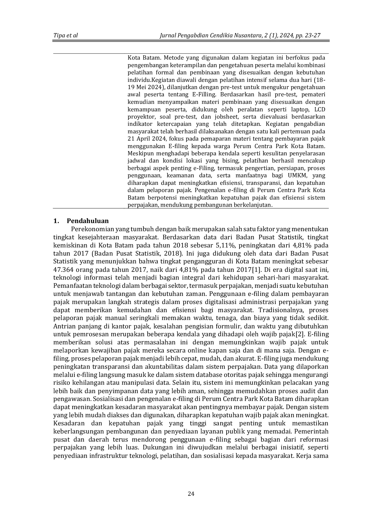 JURIS Introduction to Tax Payment Using E Filling In The Community In Perum Centra Park Batam City