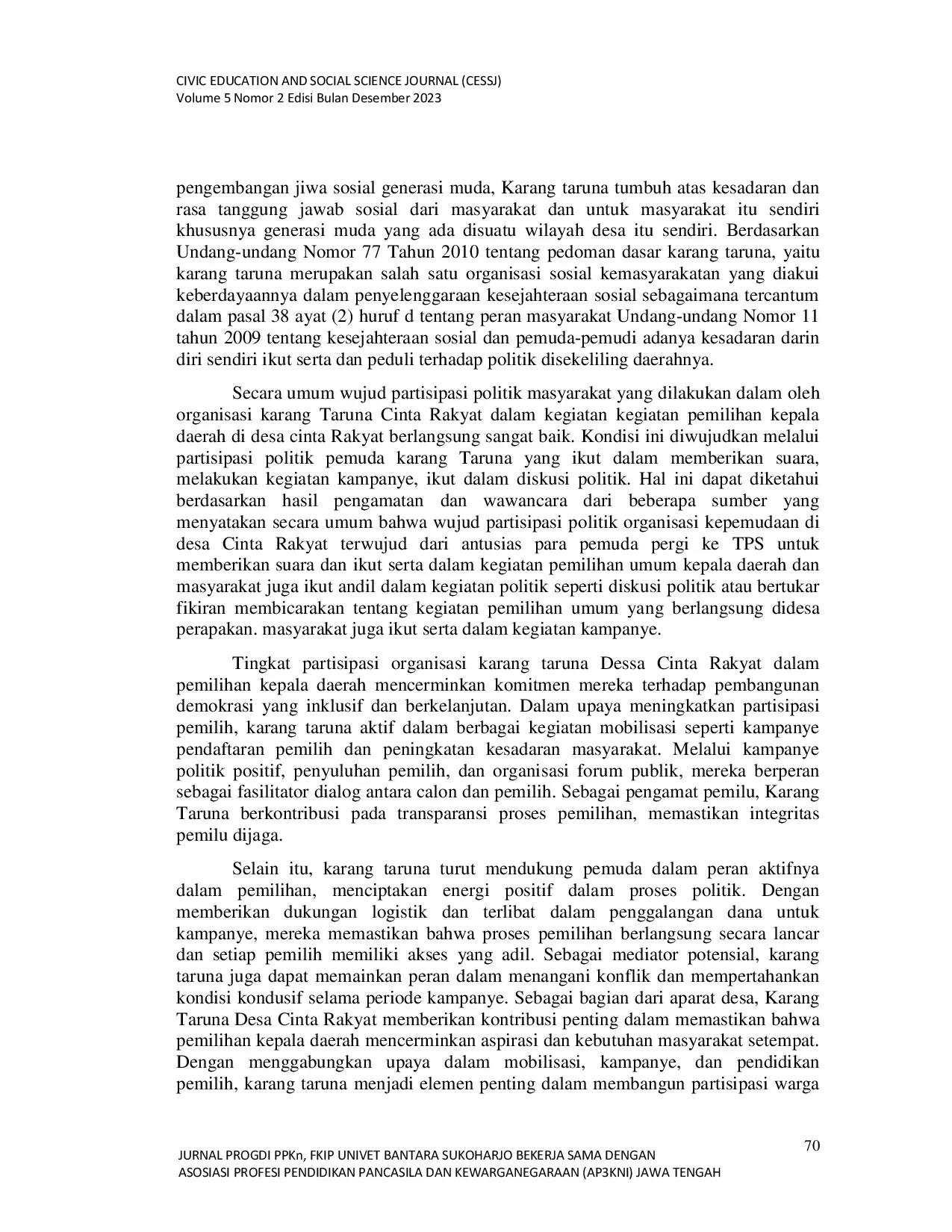 JURIS Partisipasi Organisasi Karang Taruna dalam Proses Pemilihan Kepala Daerah di Desa Cinta Rakyat