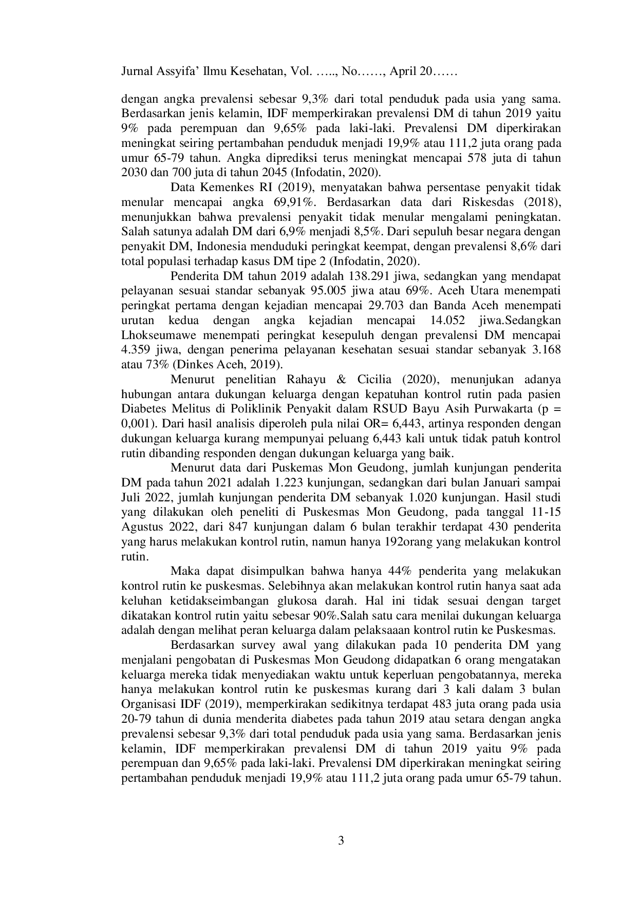 JURIS Hubungan Dukungan Keluarga Dengan Kepatuhan Melakukan Kontrol Rutin Pada Penderita Diabetes Melitus