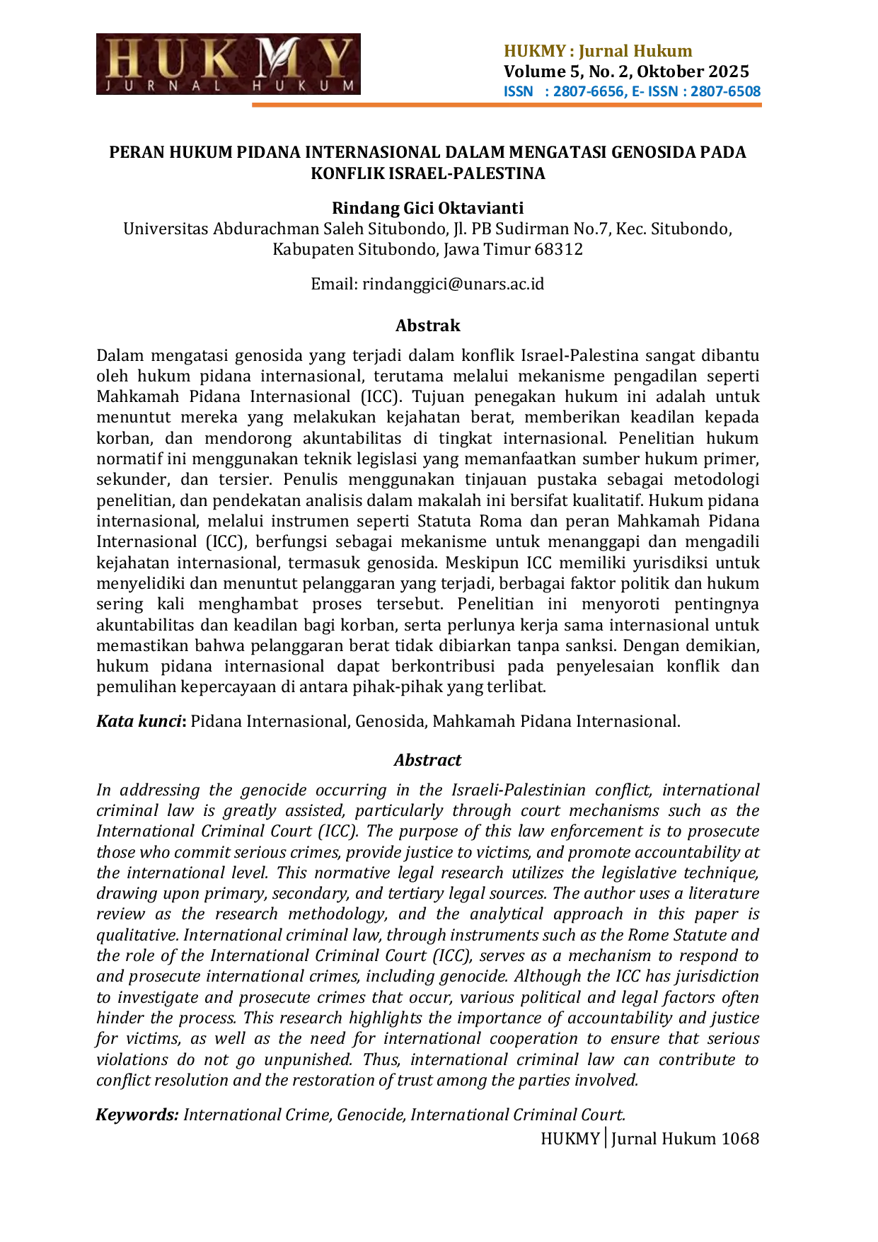 JURIS Peran Hukum Pidana Internasional Dalam Mengatasi Genosida Pada Konflik Israel Palestina