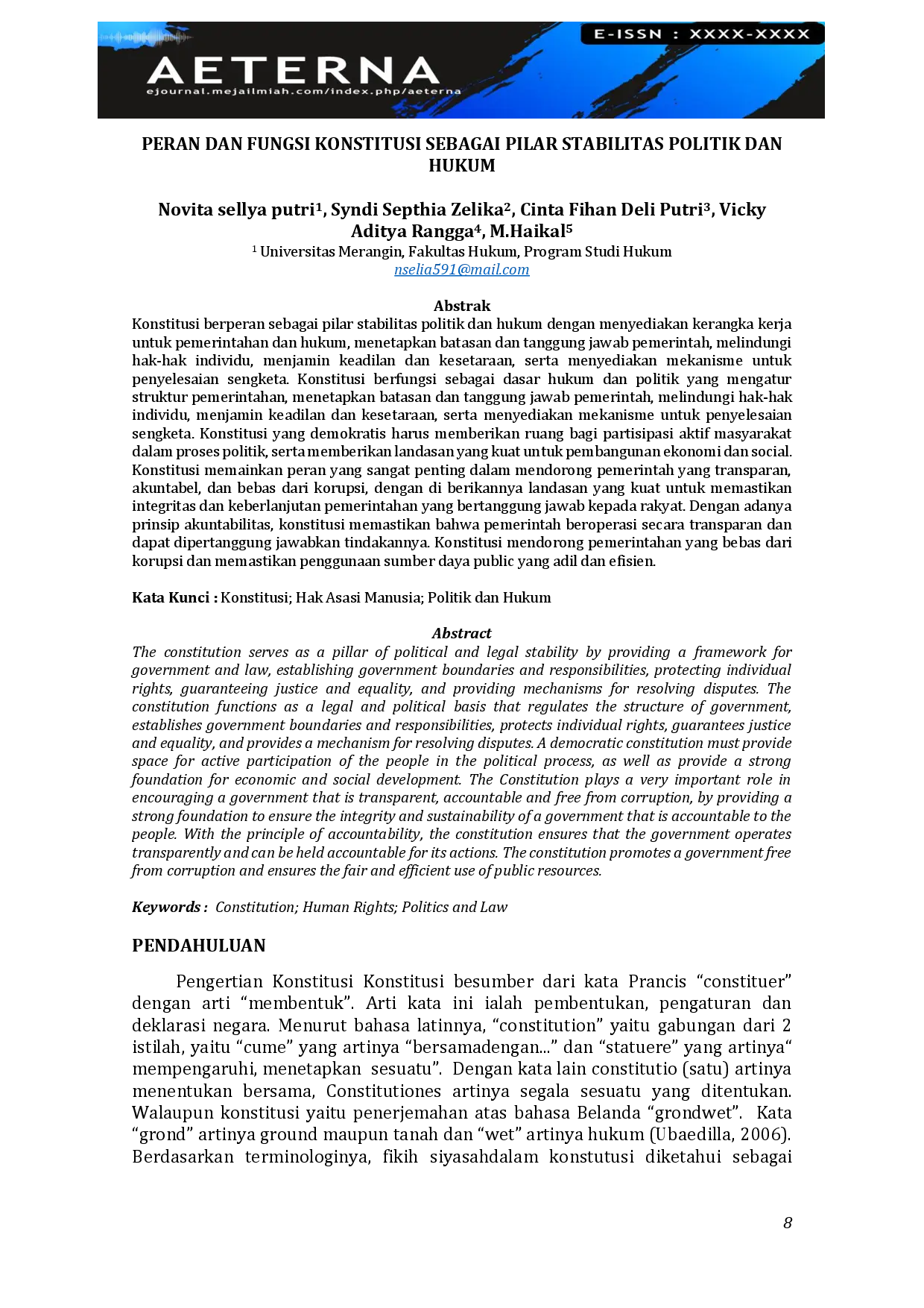 juris Peran dan Fungsi Konstitusi Sebagai Pilar Stabilitas Politik dan Hukum