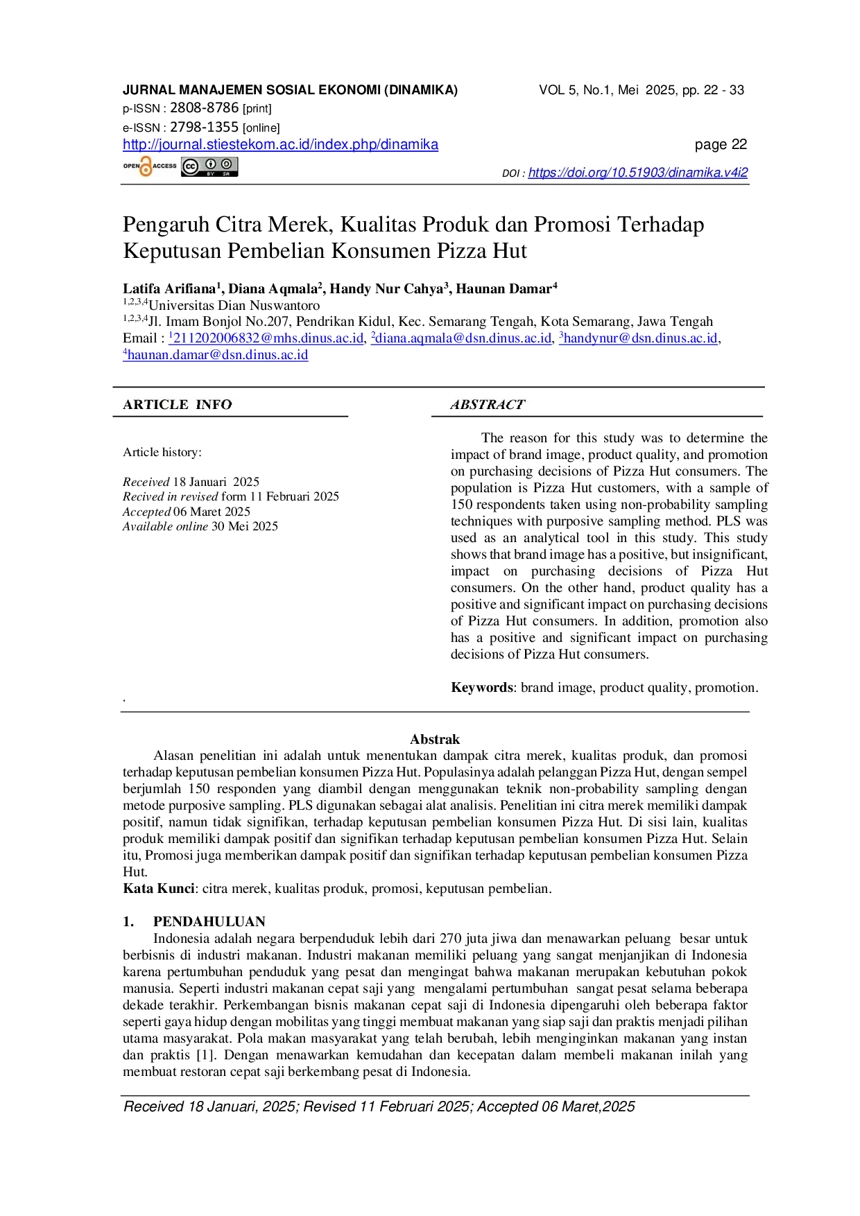 JURIS Pengaruh Citra Merek Kualitas Produk Dan Promosi Terhadap Keputusan Pembelian Konsumen Pizza Hut