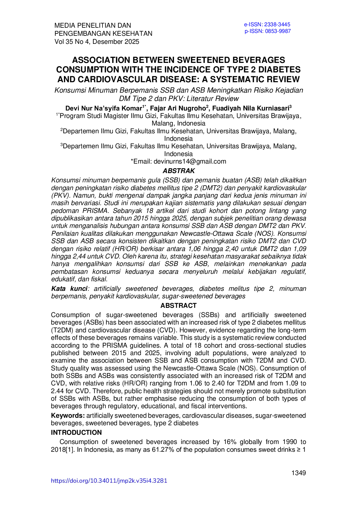 JURIS Konsumsi Minuman Berpemanis SSB dan ASB Meningkatkan Risiko Kejadian DM Tipe 2 dan PKV Literatur Review