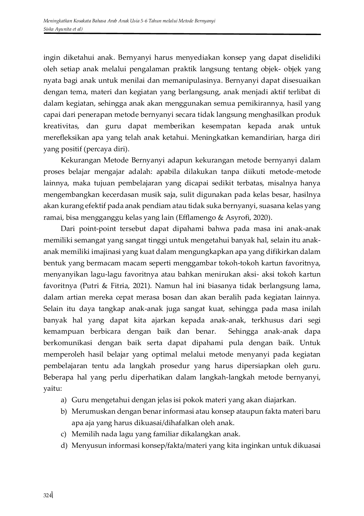 JURIS Meningkatkan Kosakata Bahasa Arab Anak Usia 5 6 Tahun Melalui Metode Bernyanyi