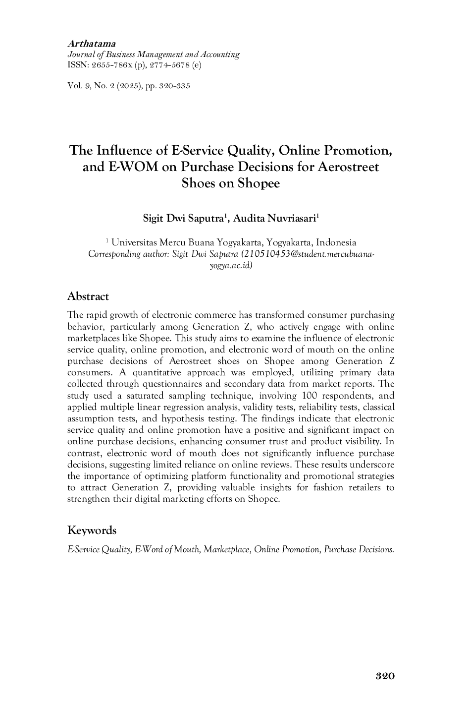 JURIS The Influence of E Service Quality Online Promotion and E WOM on Purchase Decisions for Aerostreet Shoes on Shopee
