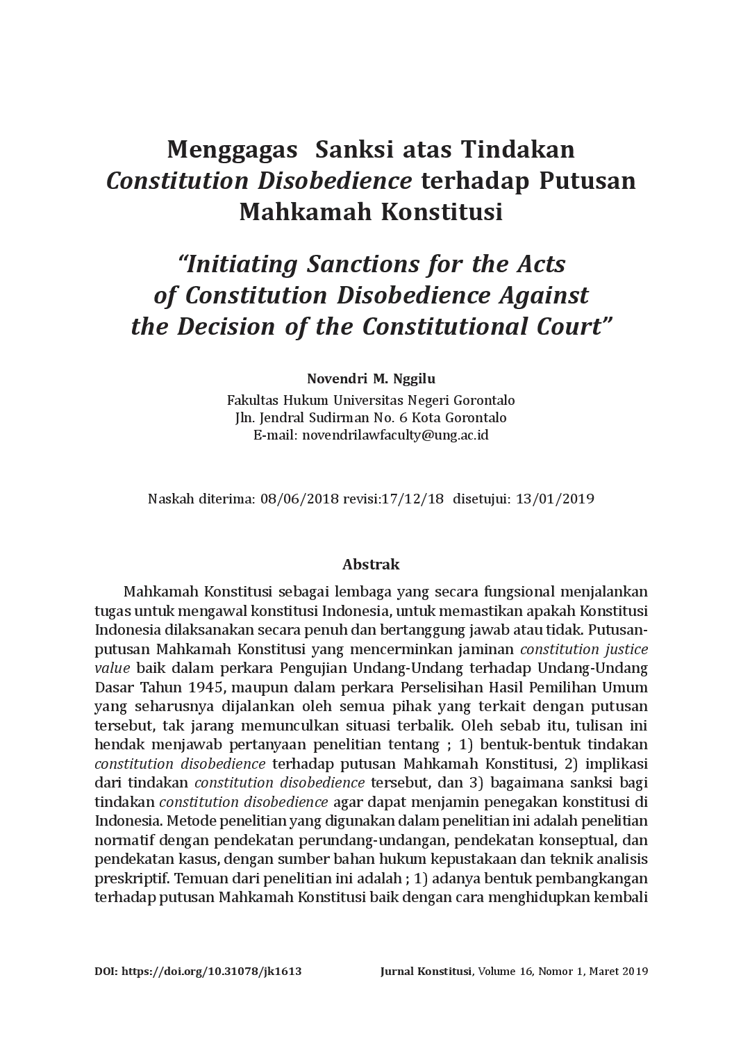 juris Menggagas Sanksi atas Tindakan Constitution Disobedience terhadap Putusan Mahkamah Konstitusi