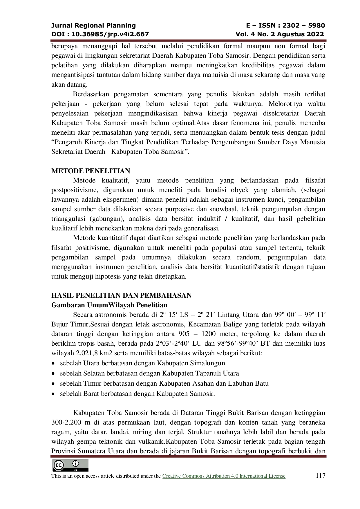 JURIS Pengaruh Kinerja Dan Tingkat Penddidikan Terhadap Pengembangan Sumber Daya Manusia Sekretariat Daerah Kabupaten Toba Samosir