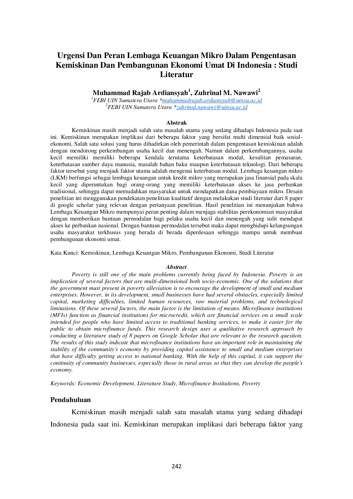 JURIS Urgensi Dan Peran Lembaga Keuangan Mikro Dalam Pengentasan Kemiskinan Dan Pembangunan Ekonomi Umat Di Indonesia Studi Literatur