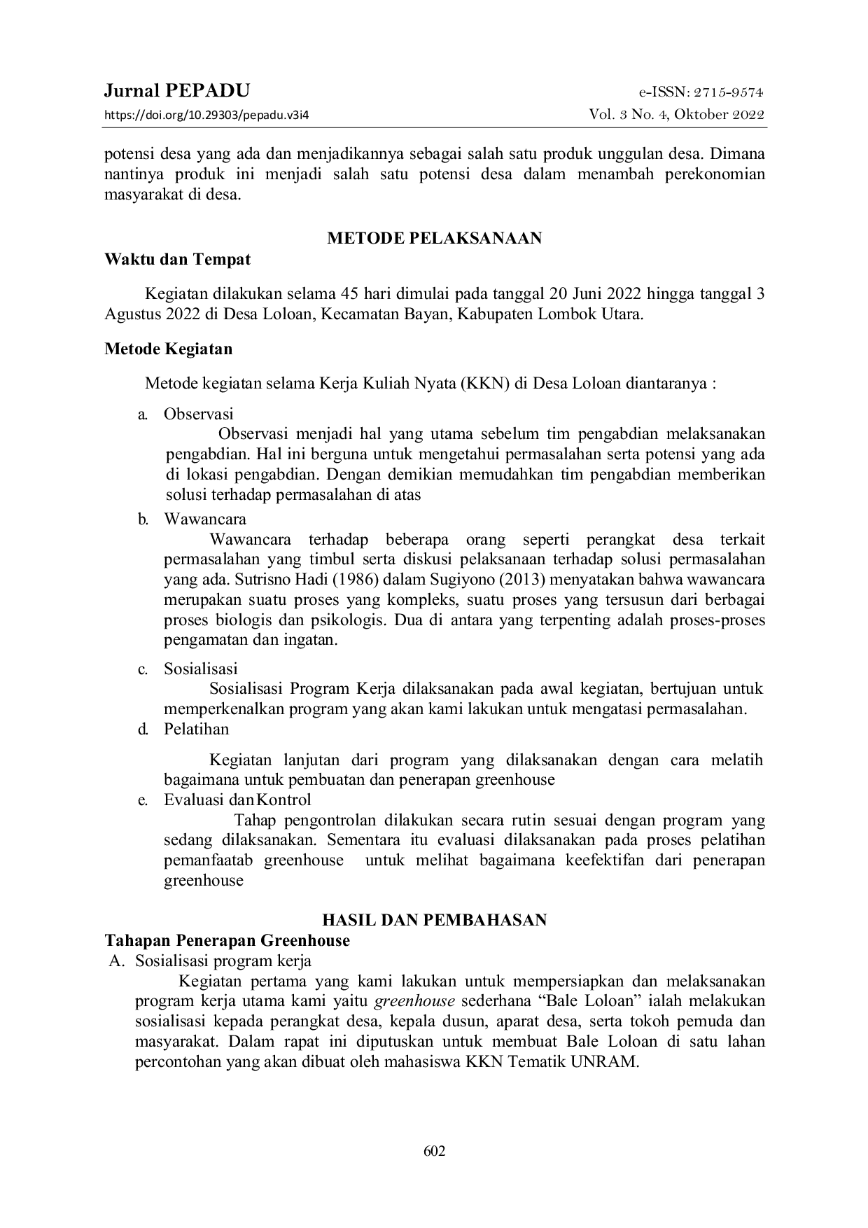 JURIS Pemanfaatan Greenhouse Sederhana Bale Loloan Berbasis Daur Ulang Untuk Mendukung Kemandirian Pangan