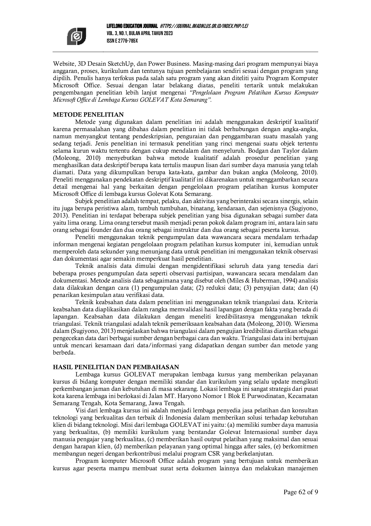 JURIS Management of the Microsoft Office Computer Course Training Program at the GOLEVAT Course Institute in Semarang City