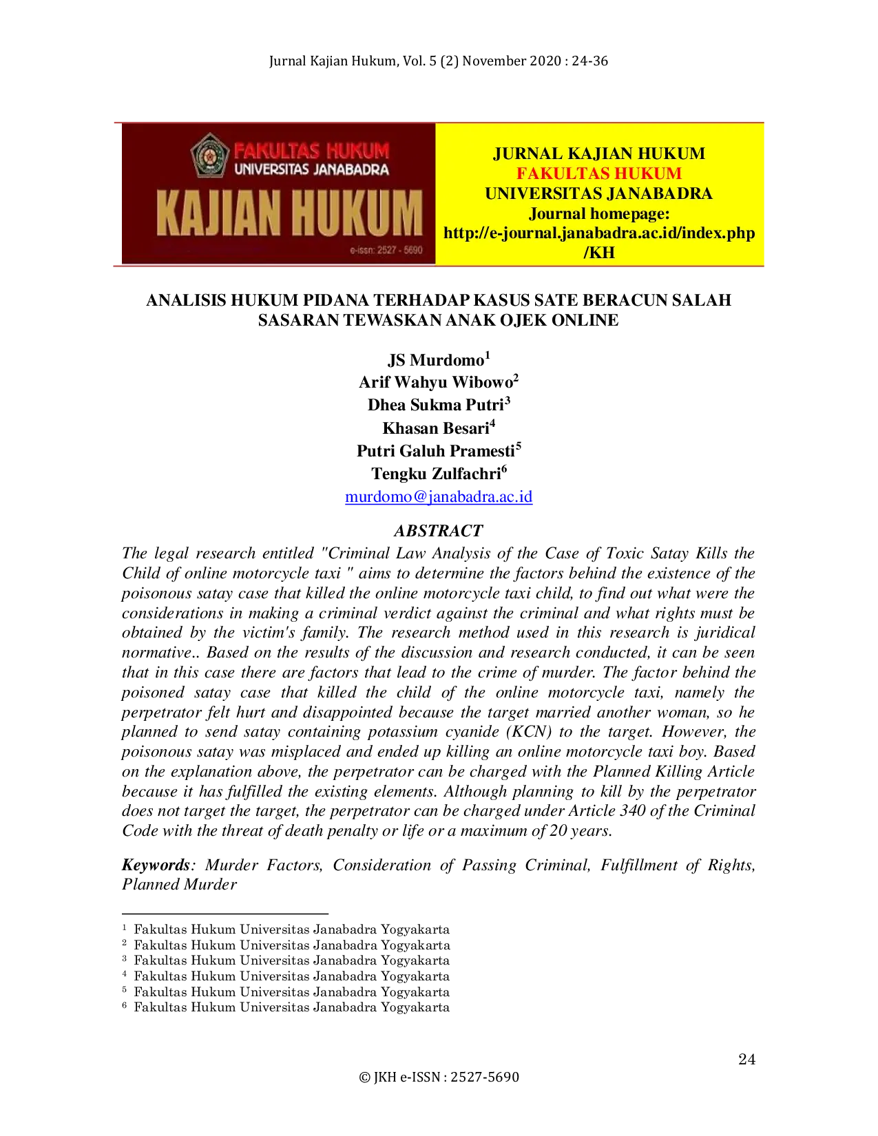 JURIS Analisis Hukum Pidana Terhadap Kasus Sate Beracun Salah Sasaran Tewaskan Anak Ojek Online