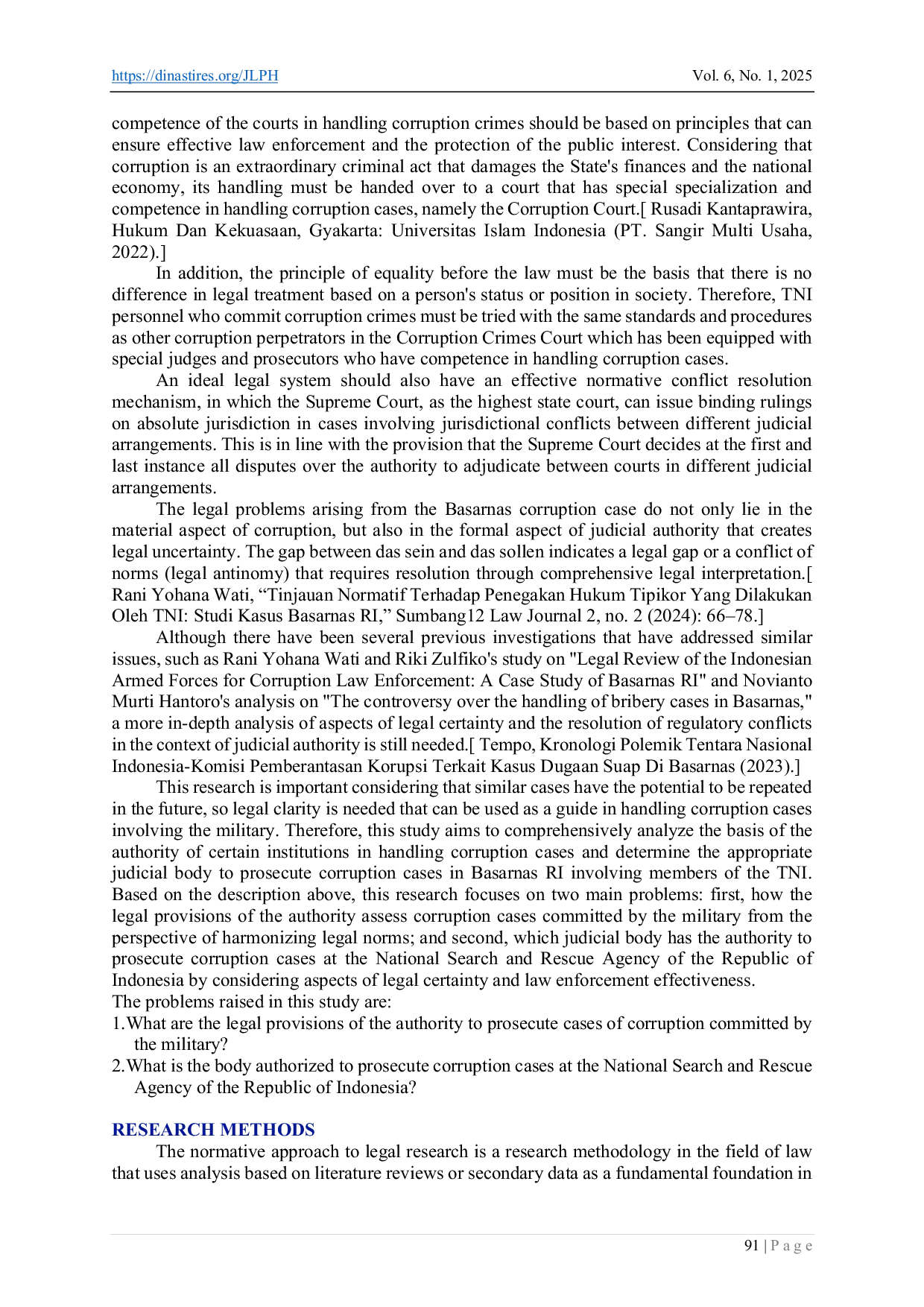 JURIS Legal Certainty For The Judiciary That Is Authorized To Adjudicate Corruption Cases That Occurred In Basarnas RI