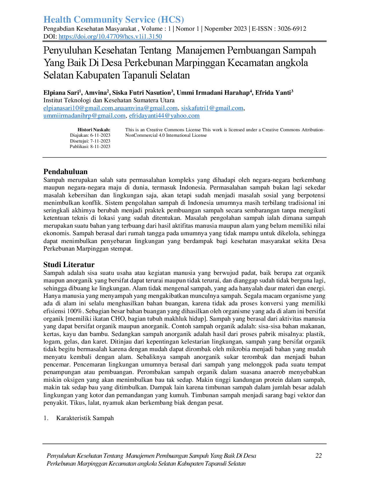 juris Penyuluhan Kesehatan Tentang Manajemen Pembuangan Sampah Yang Baik Di Desa Perkebunan Marpinggan Kecamatan angkola Selatan Kabupaten Tapanuli Selatan