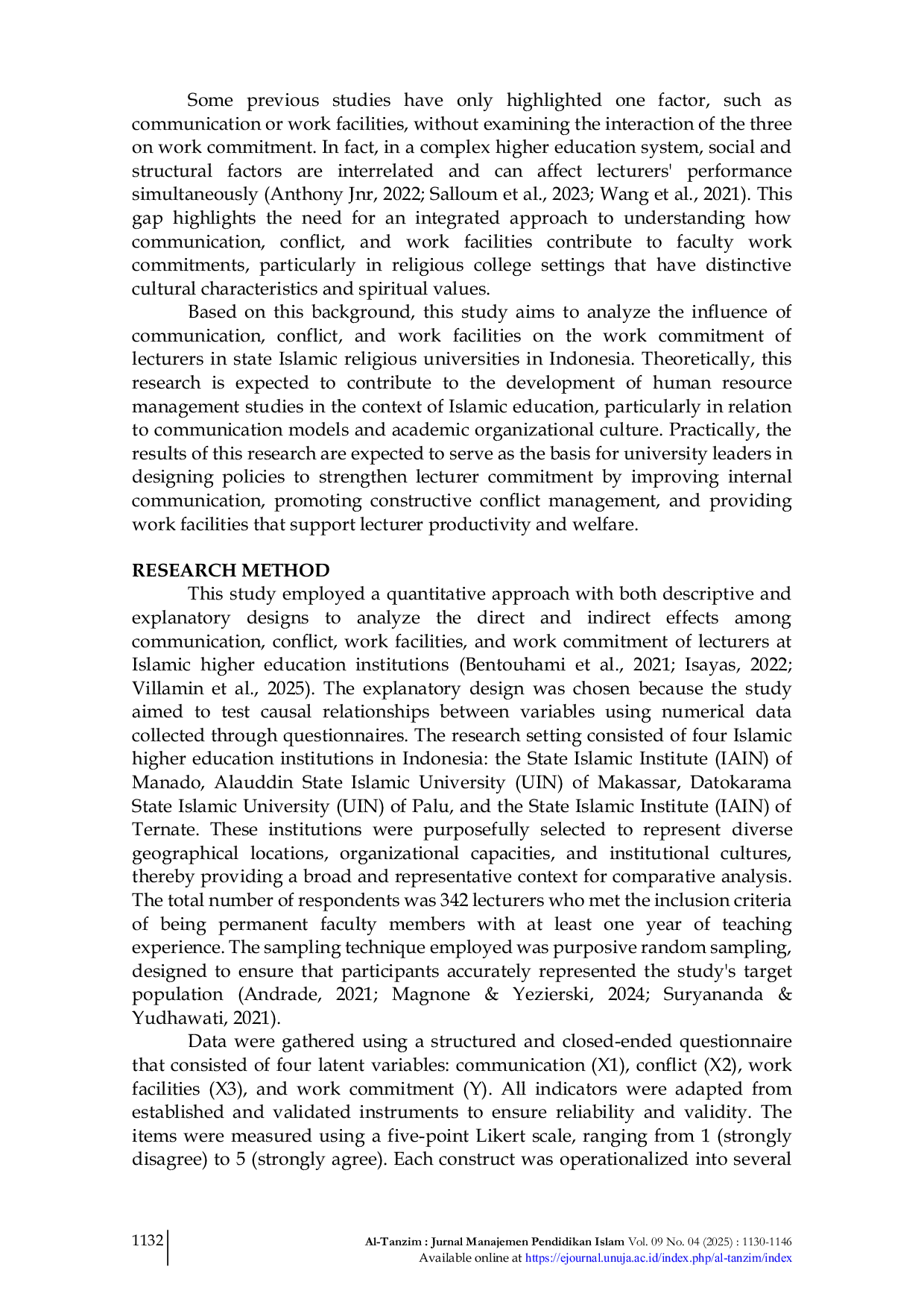 JURIS Communication Conflict and Work Facilities Determinants of Lecturer Work Commitment in Islamic Higher Education Institutions