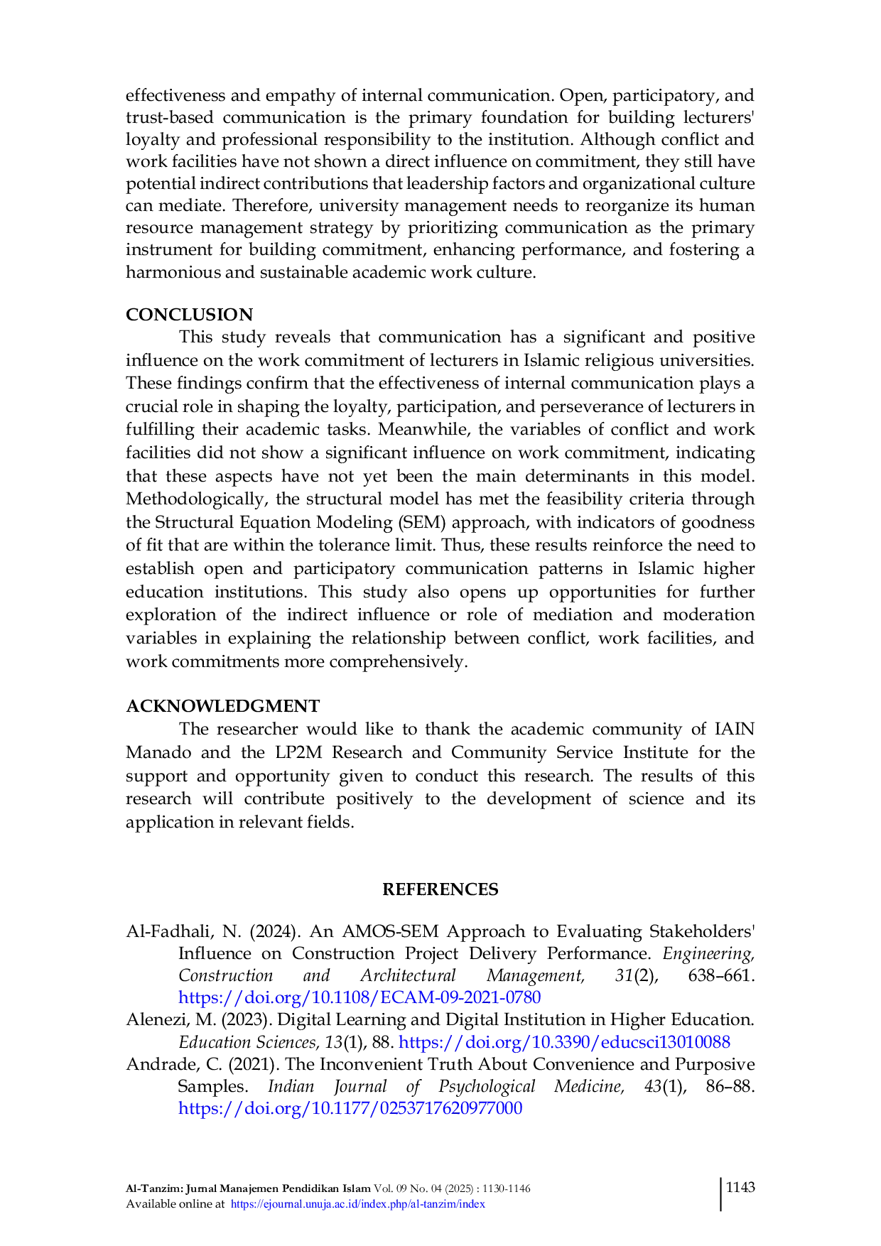 JURIS Communication Conflict and Work Facilities Determinants of Lecturer Work Commitment in Islamic Higher Education Institutions