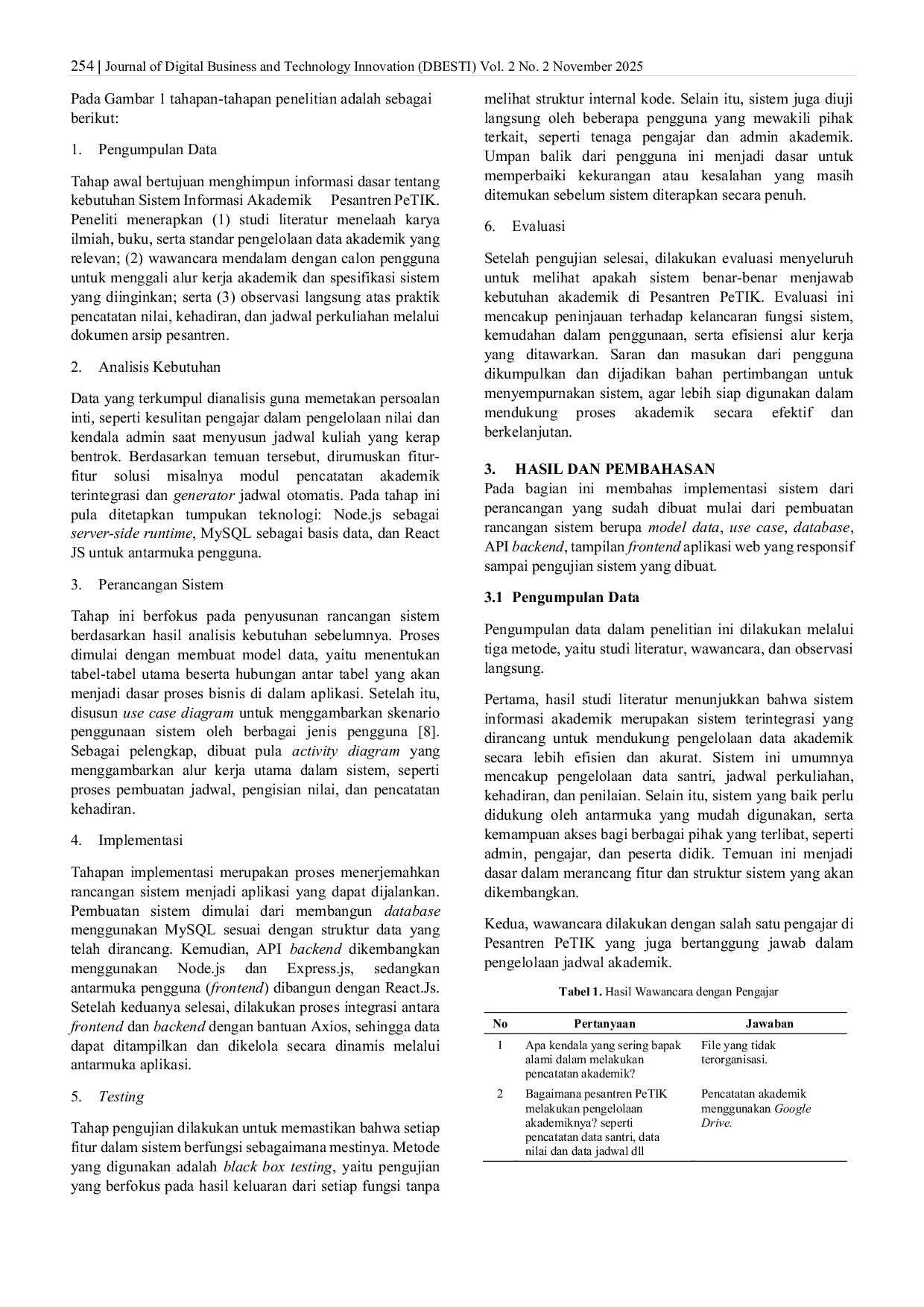 JURIS Design of a Web Based Islamic Boarding School Academic Information System Using the Research and Development Method