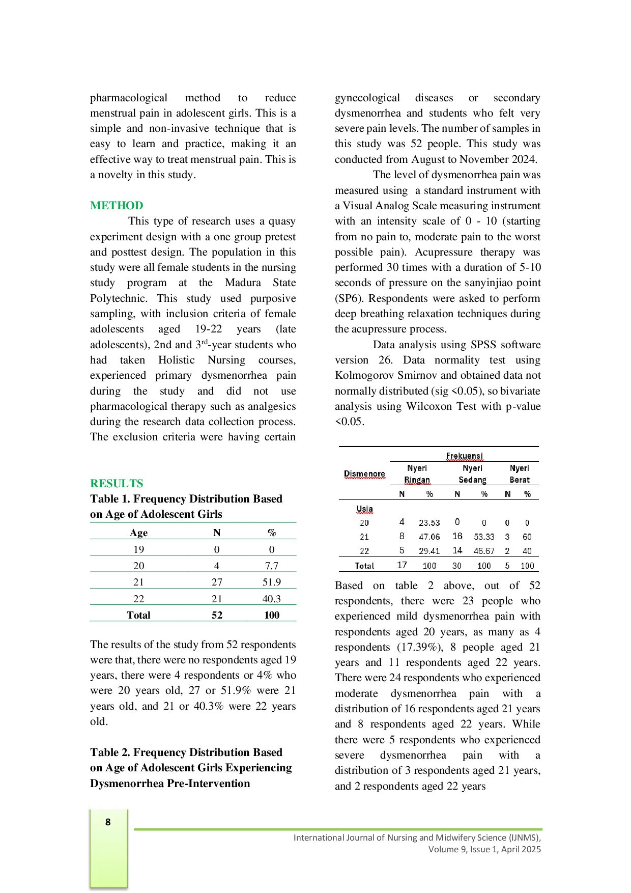 JURIS Deep Breathing Relaxation and Sanyinjiao Acupressure Therapy Sp6 as a Pain Management for Primary Dysmenorrhea in Adolescents
