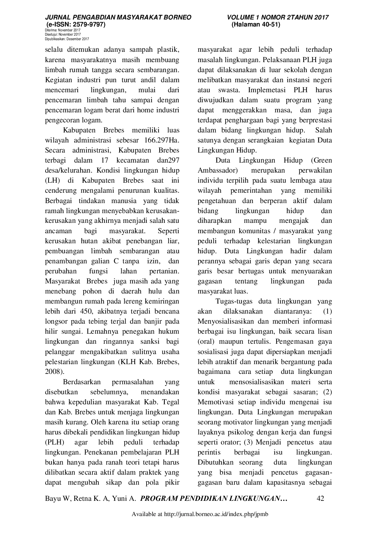 JURIS Program Pendidikan Lingkungan Hidup Melalui Kegiatan Duta Lingkungan Hidup di Sekolah Menengah Atas