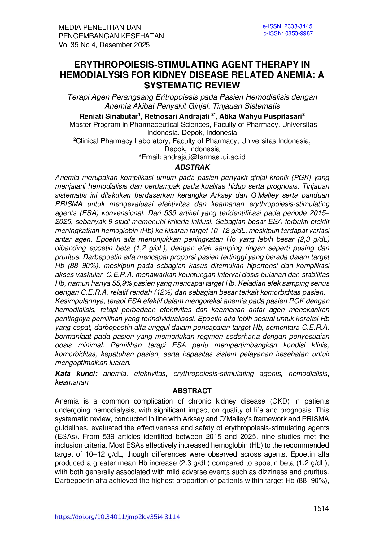 JURIS Erythropoiesis Stimulating Agent Therapy In Hemodialysis For Kidney Disease Related Anemia A Systematic Review