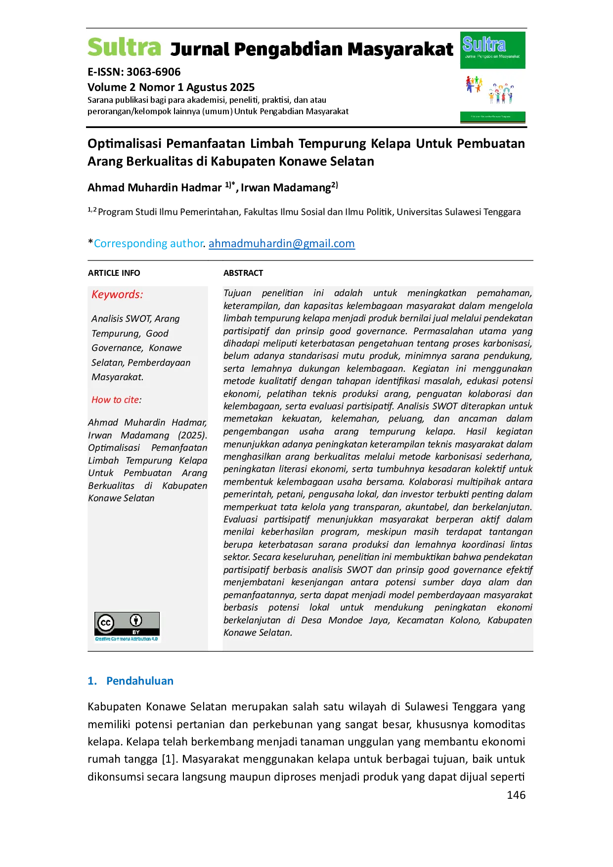 juris Optimalisasi Pemanfaatan Limbah Tempurung Kelapa Untuk Pembuatan Arang Berkualitas di Kabupaten Konawe Selatan