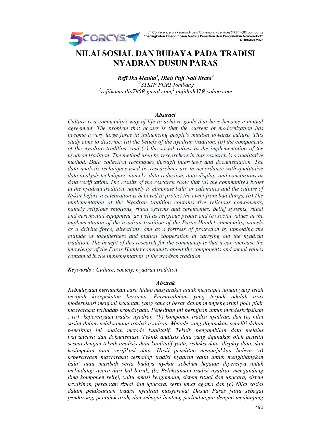 JURIS Nilai Sosial dan Budaya pada Tradisi Nyadran Dusun Paras